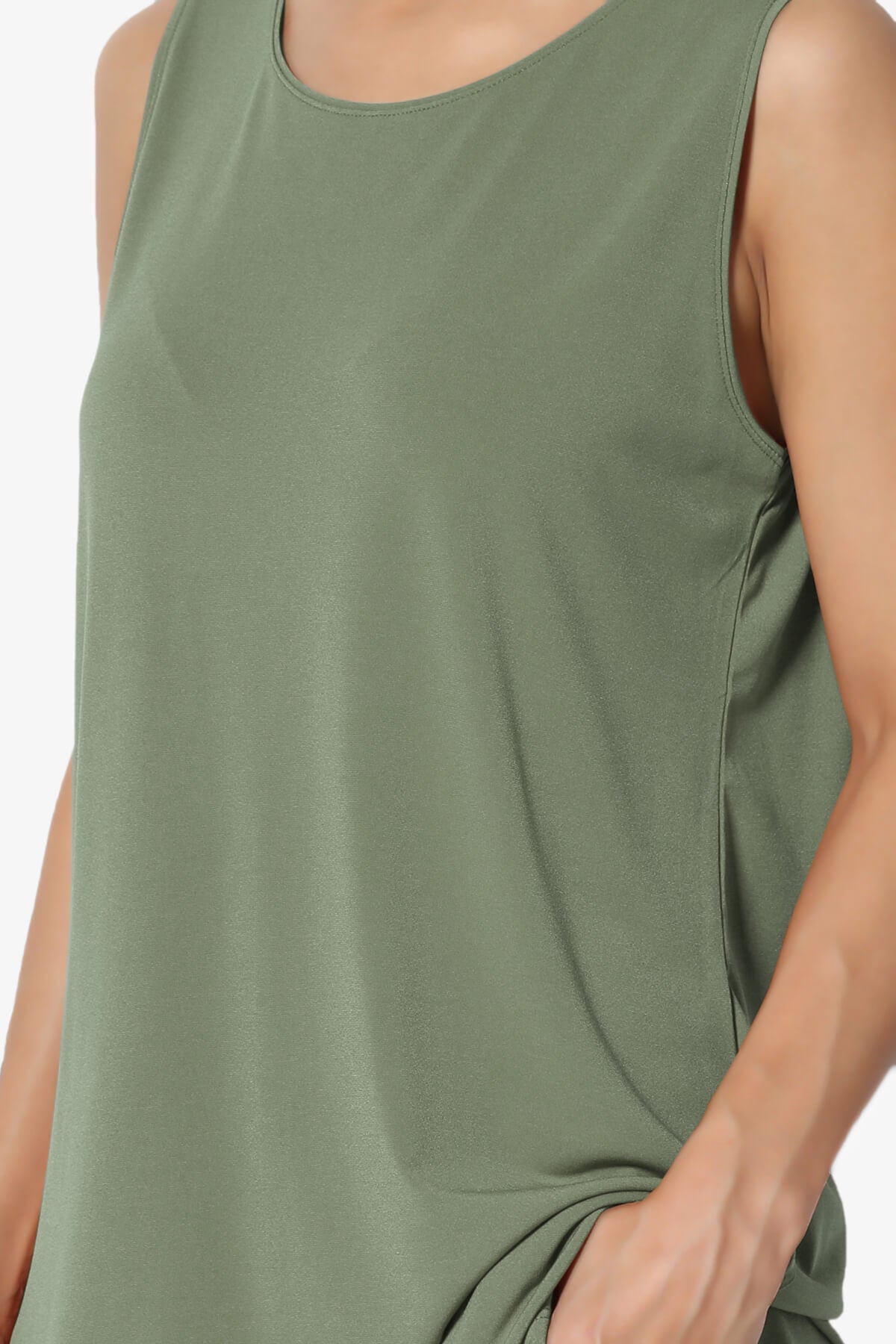 Lilly Sleeveless Side Slit Fluid Knit Tank Top DUSTY OLIVE_5