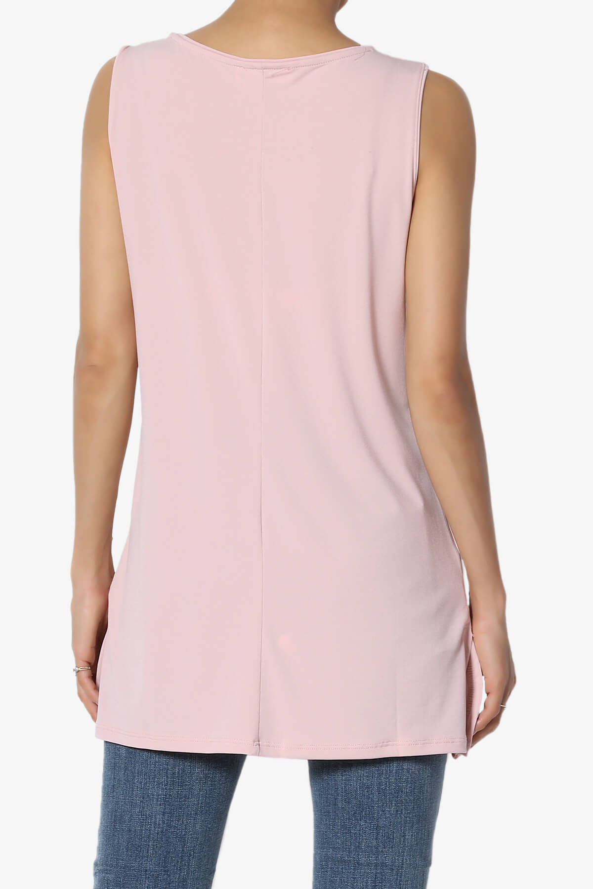 Lilly Sleeveless Side Slit Fluid Knit Tank Top DUSTY PINK_2