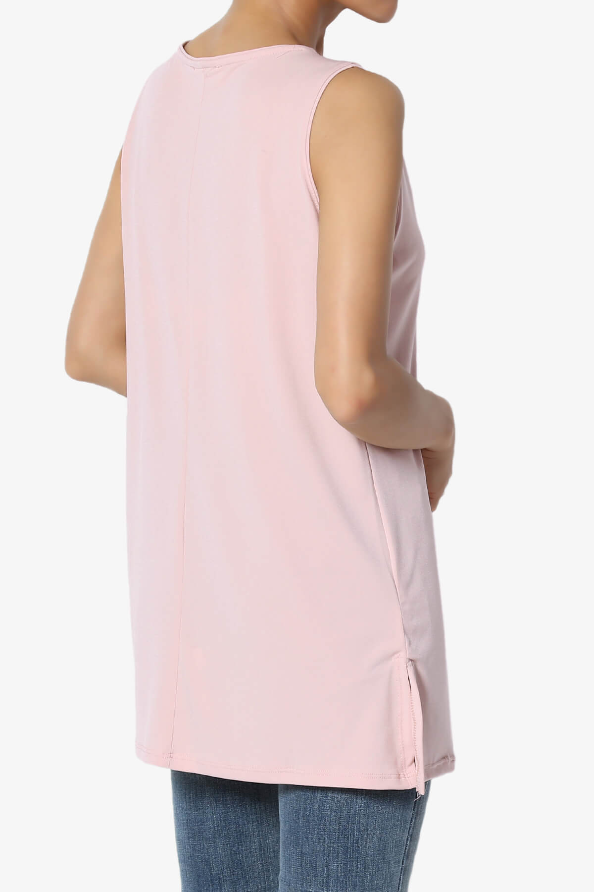 Lilly Sleeveless Side Slit Fluid Knit Tank Top DUSTY PINK_4