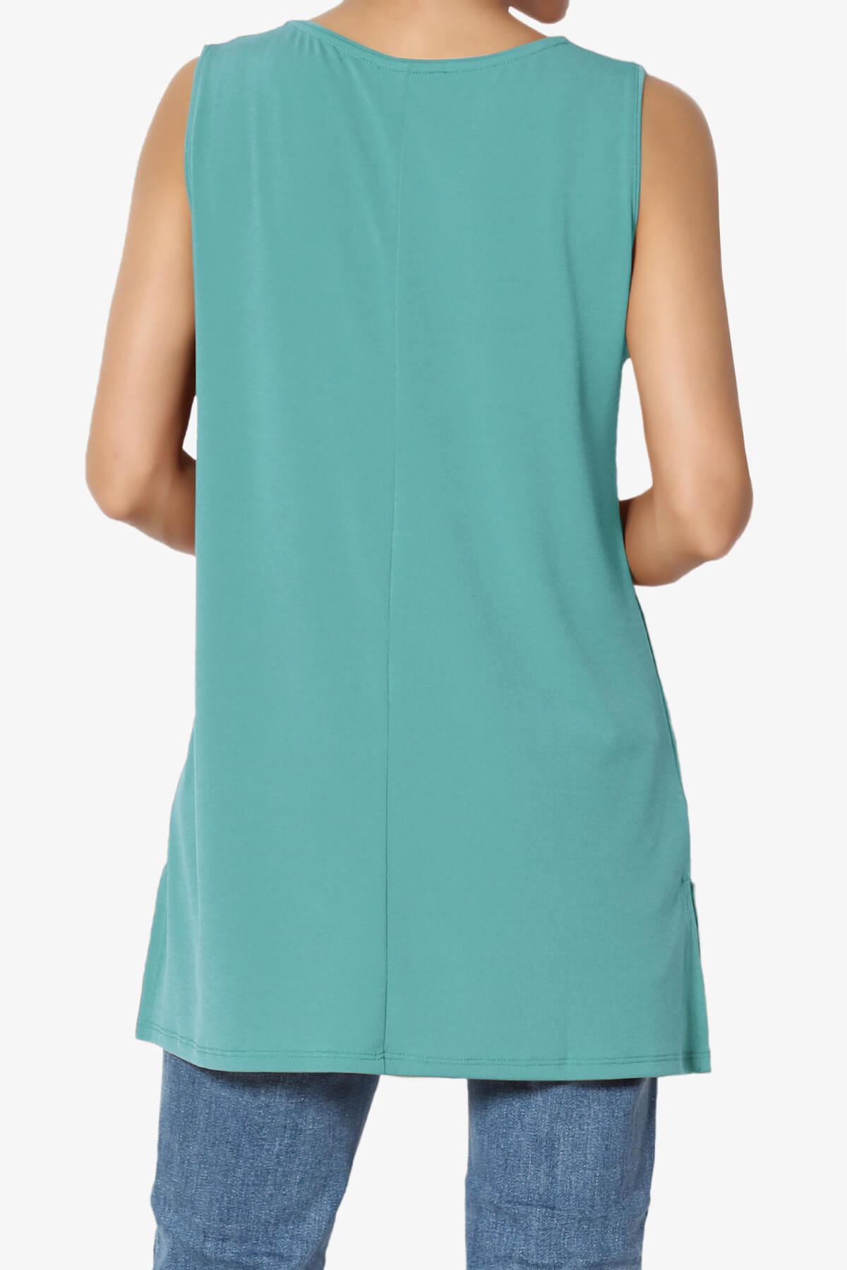 Lilly Sleeveless Side Slit Fluid Knit Tank Top DUSTY TEAL_2