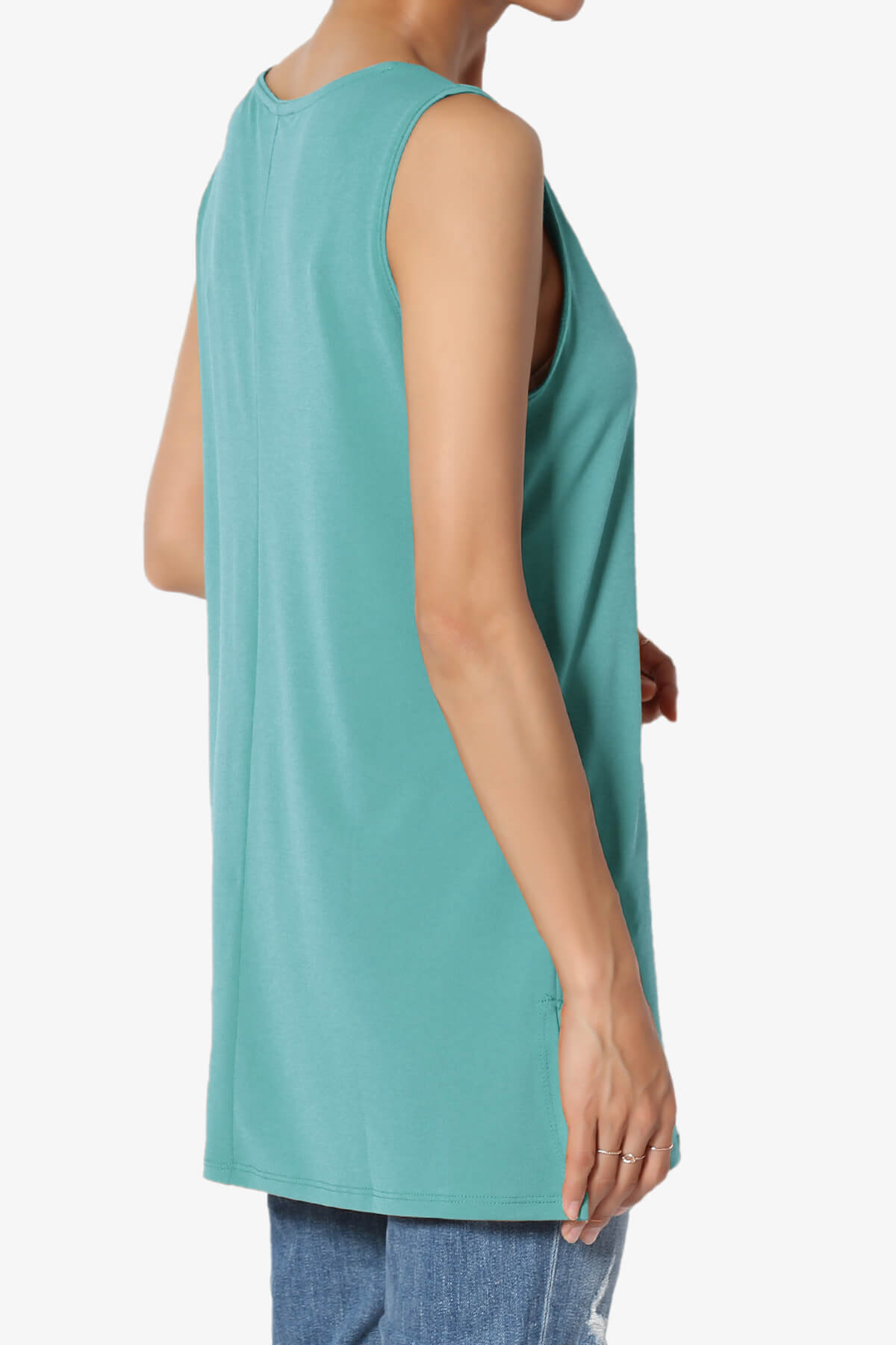 Lilly Sleeveless Side Slit Fluid Knit Tank Top DUSTY TEAL_4