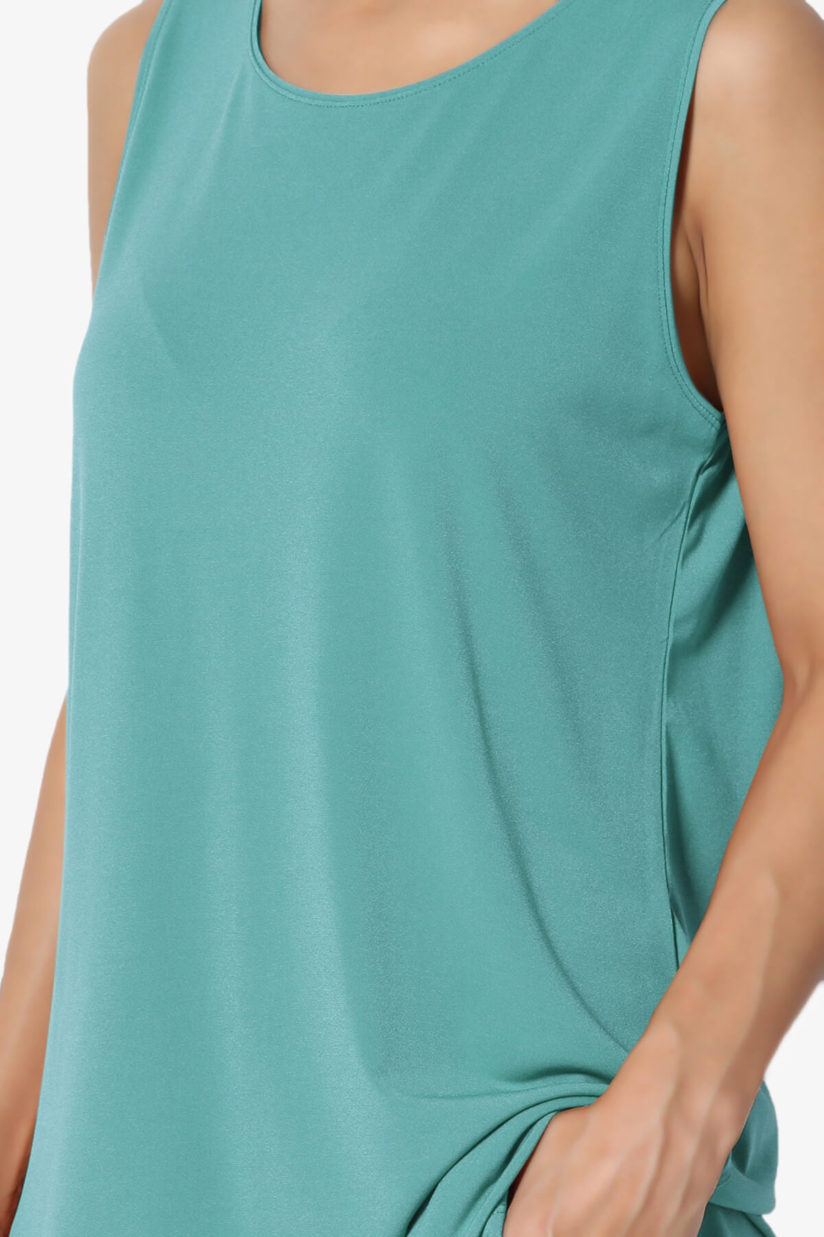 Lilly Sleeveless Side Slit Fluid Knit Tank Top DUSTY TEAL_5