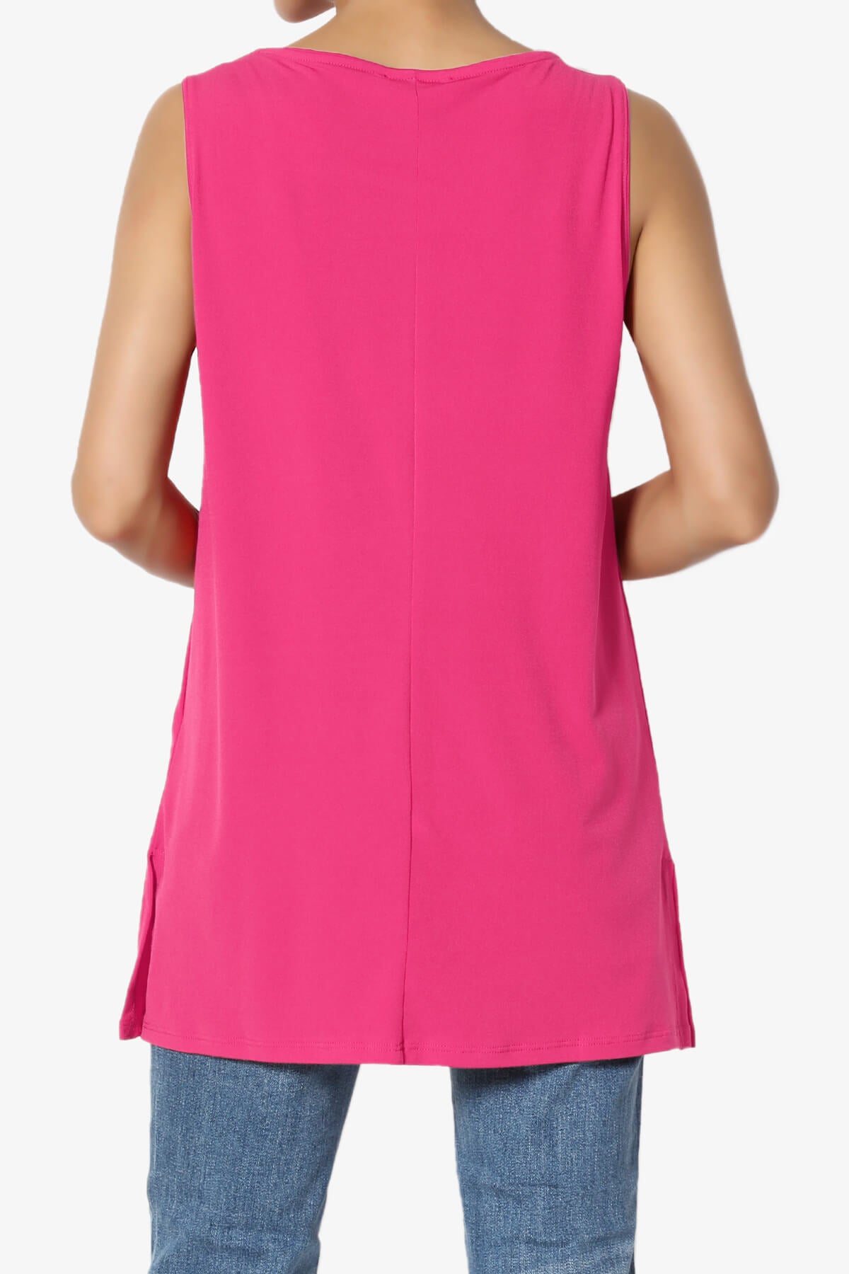 Lilly Sleeveless Side Slit Fluid Knit Tank Top HOT PINK_2