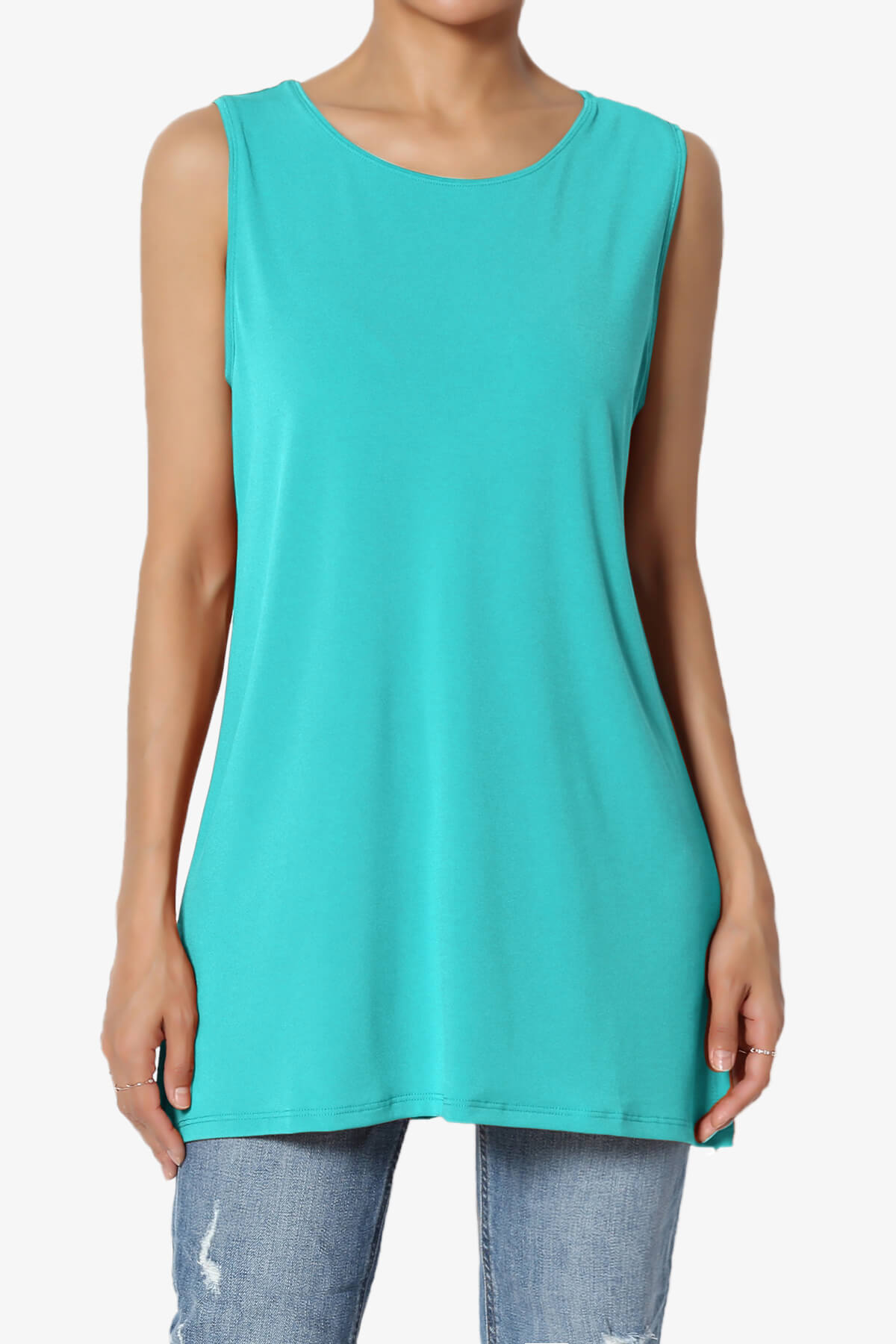 Lilly Sleeveless Side Slit Fluid Knit Tank Top ICE BLUE_1