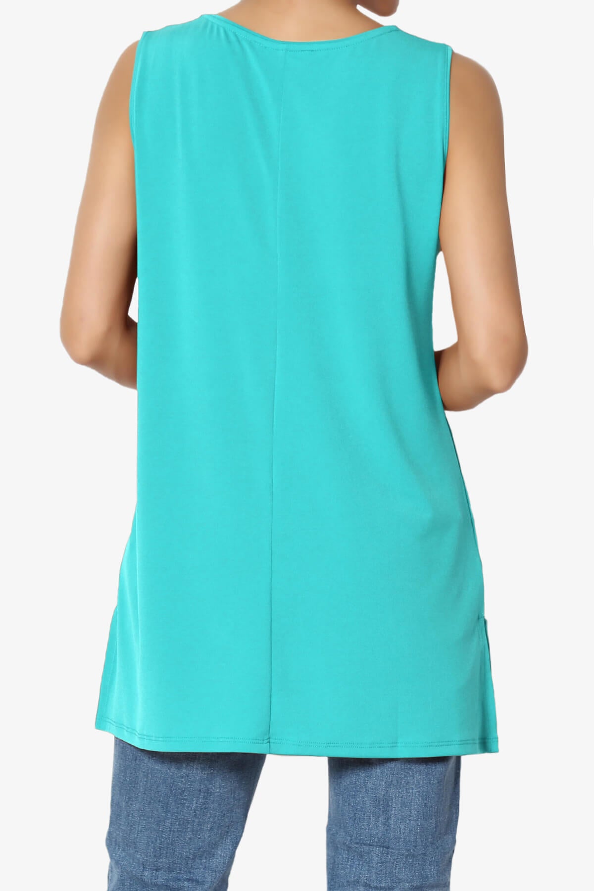 Lilly Sleeveless Side Slit Fluid Knit Tank Top ICE BLUE_2