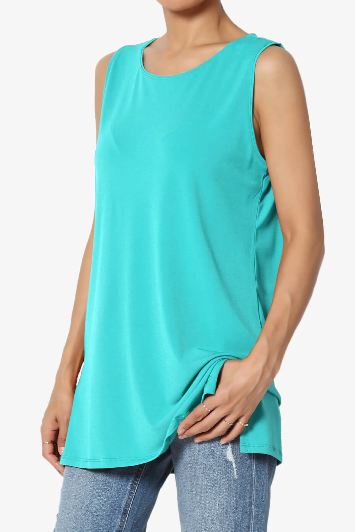 Lilly Sleeveless Side Slit Fluid Knit Tank Top ICE BLUE_3