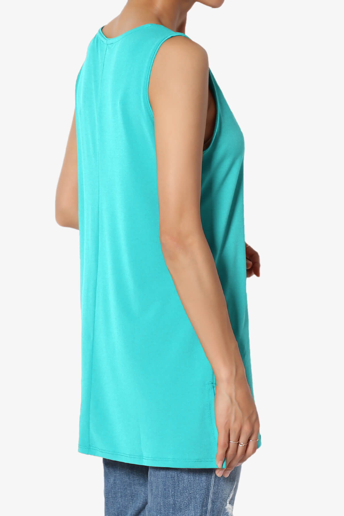 Lilly Sleeveless Side Slit Fluid Knit Tank Top ICE BLUE_4