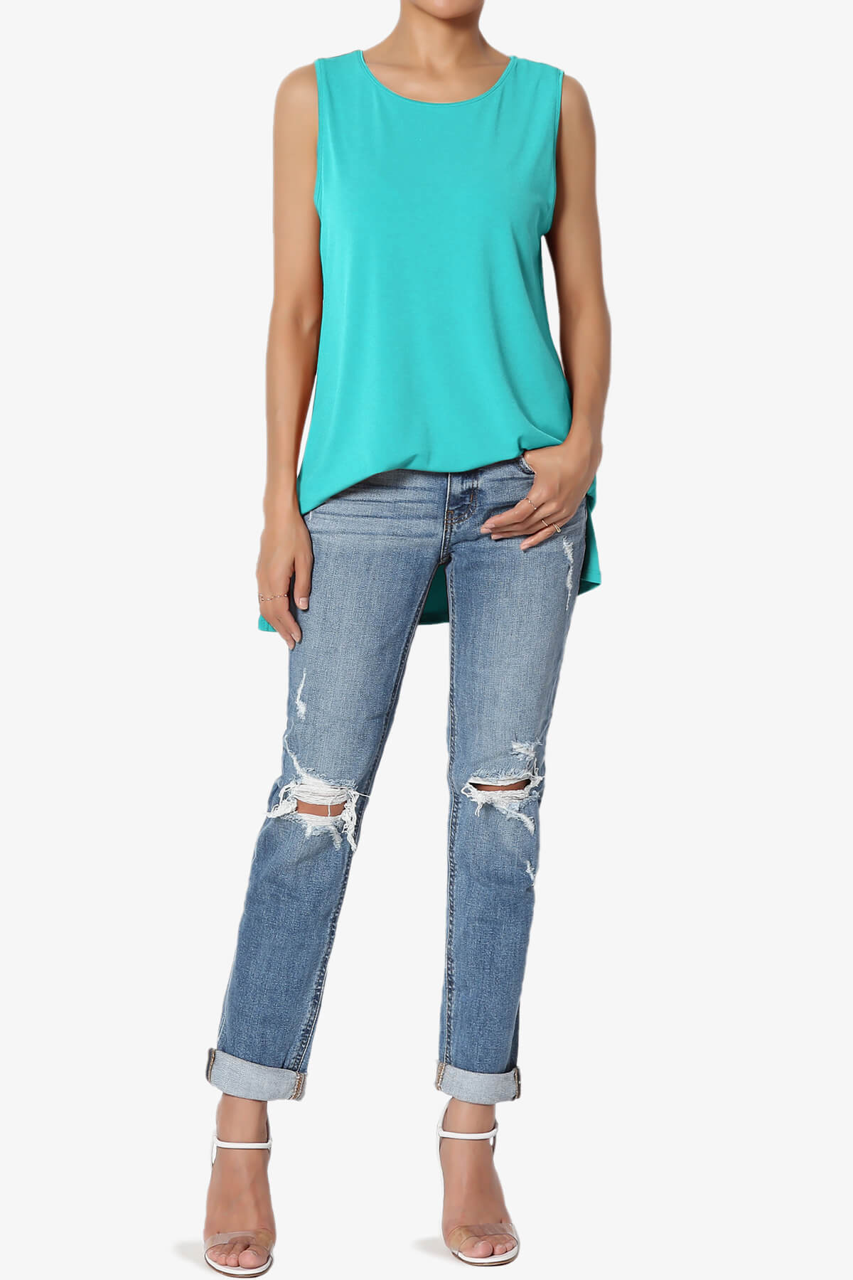 Lilly Sleeveless Side Slit Fluid Knit Tank Top ICE BLUE_6