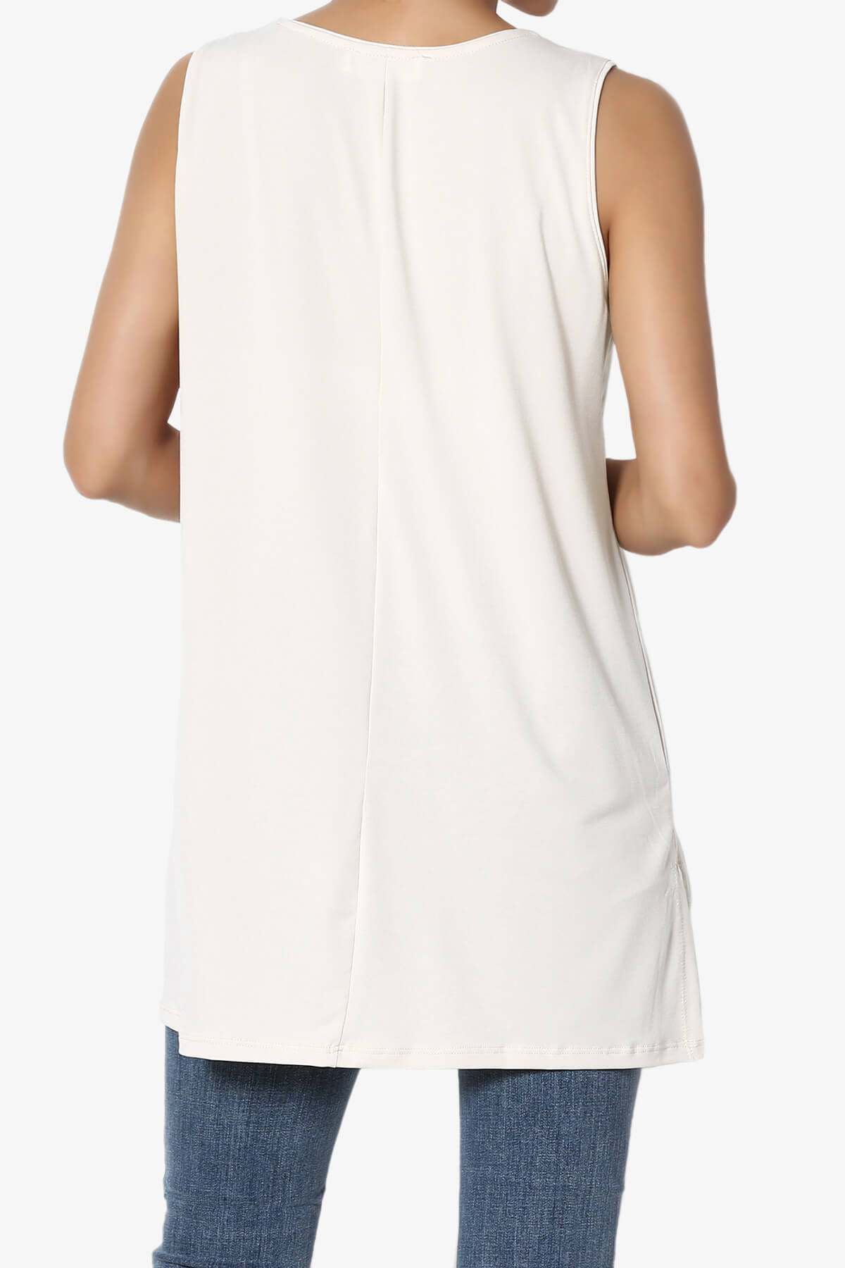 Lilly Sleeveless Side Slit Fluid Knit Tank Top IVORY_2