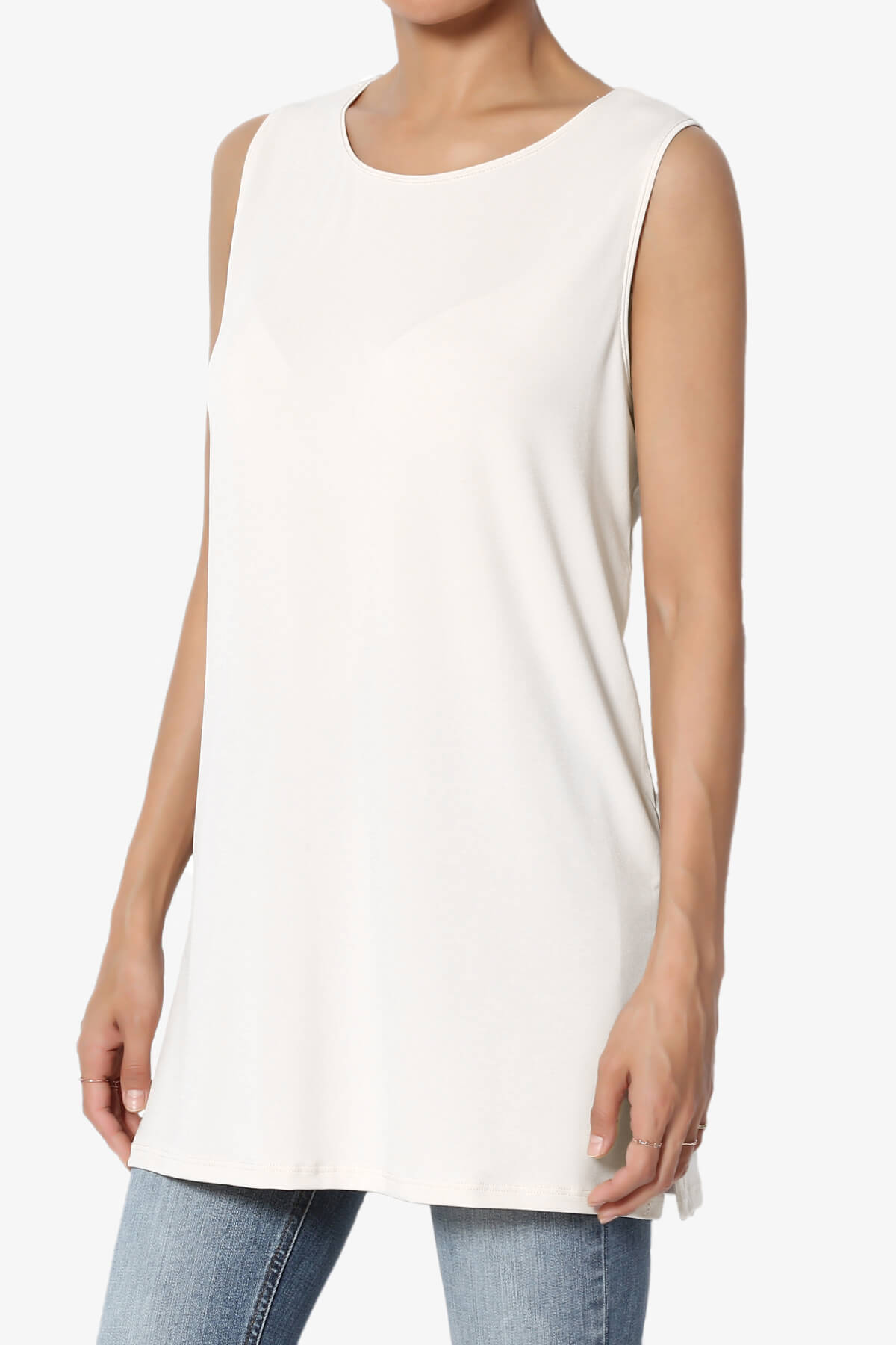 Lilly Sleeveless Side Slit Fluid Knit Tank Top IVORY_3