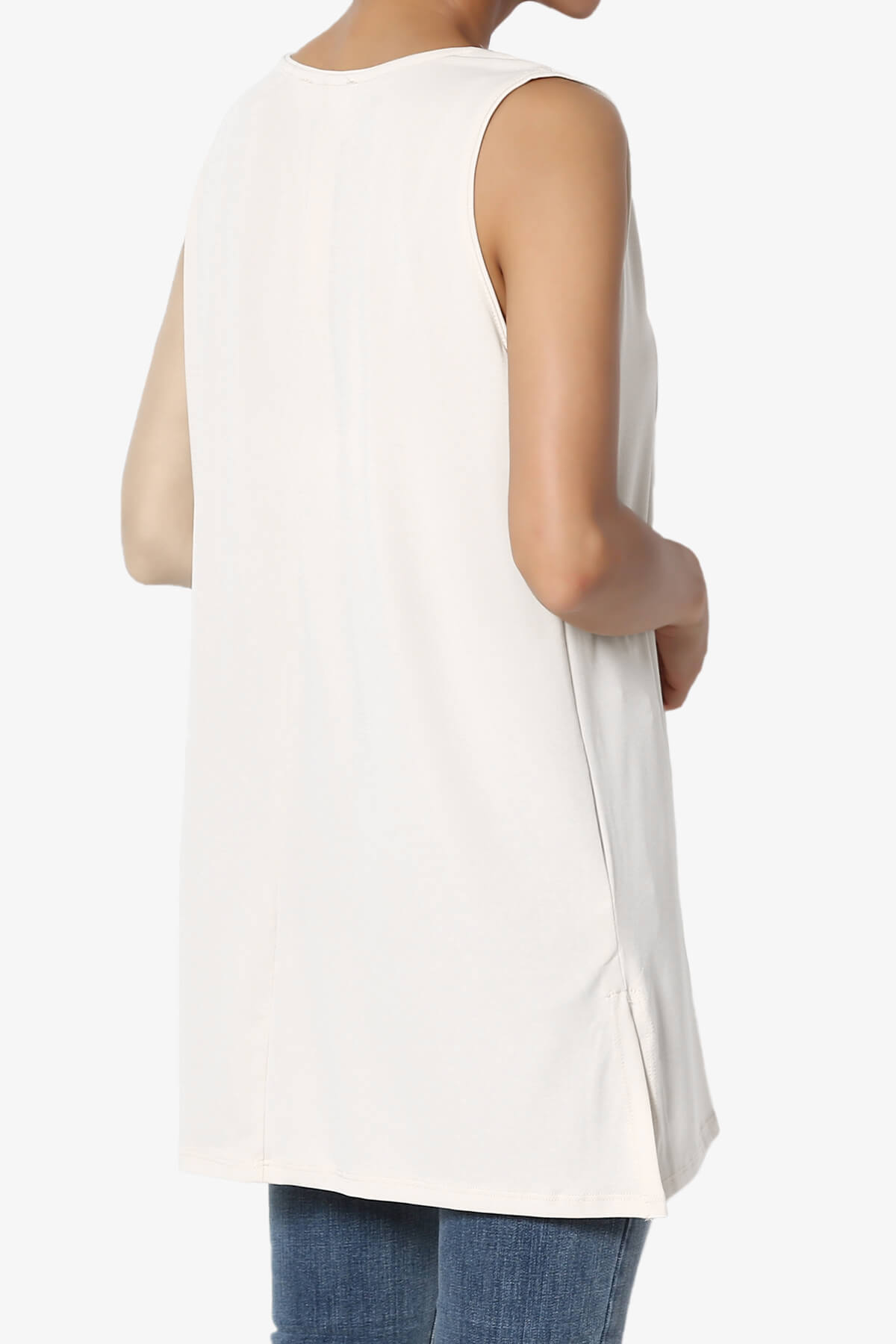 Lilly Sleeveless Side Slit Fluid Knit Tank Top IVORY_4