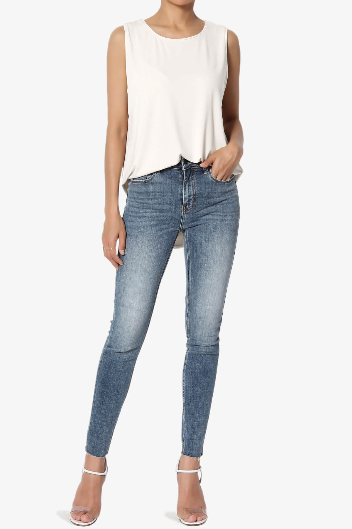 Lilly Sleeveless Side Slit Fluid Knit Tank Top IVORY_6