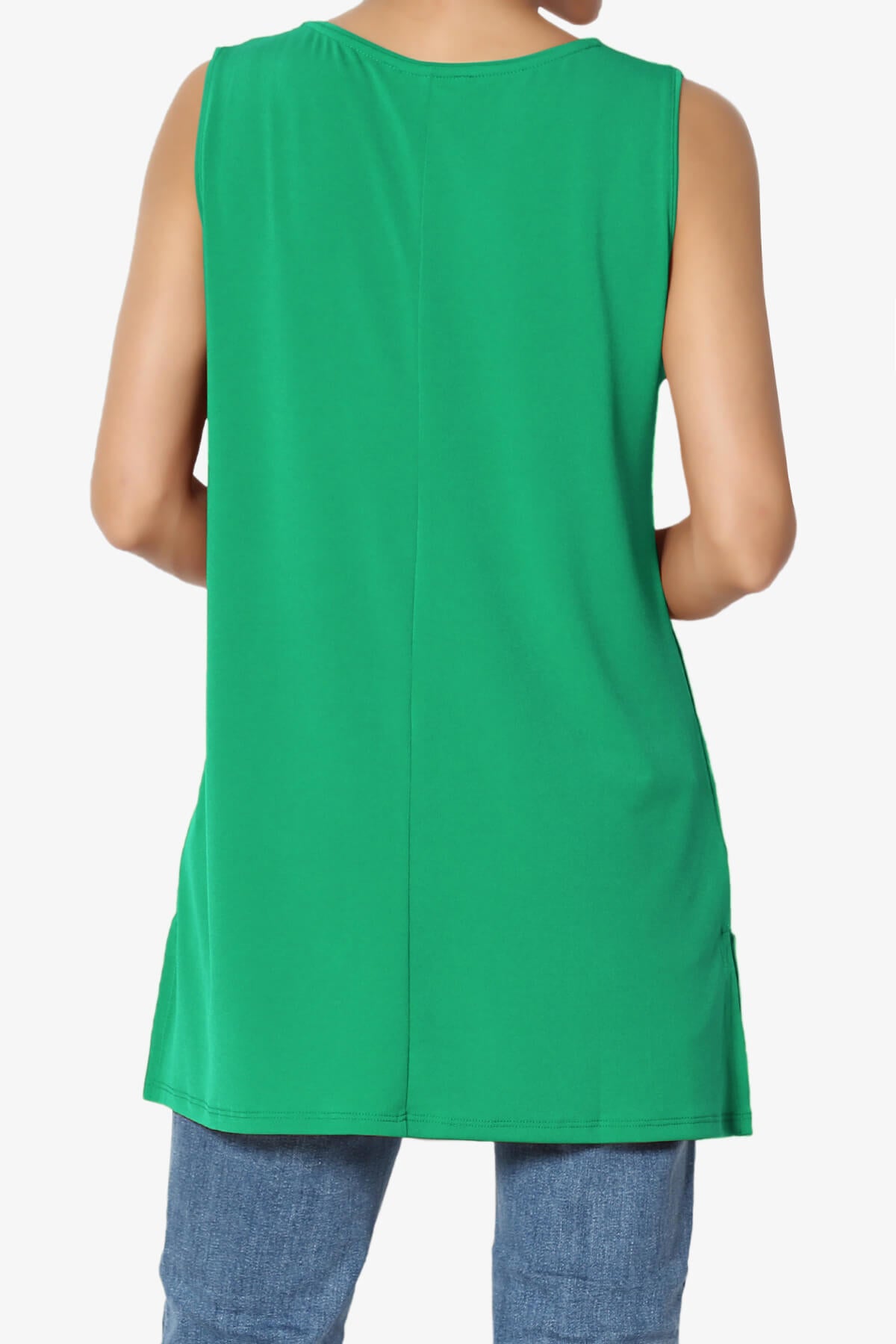 Lilly Sleeveless Side Slit Fluid Knit Tank Top KELLY GREEN_2