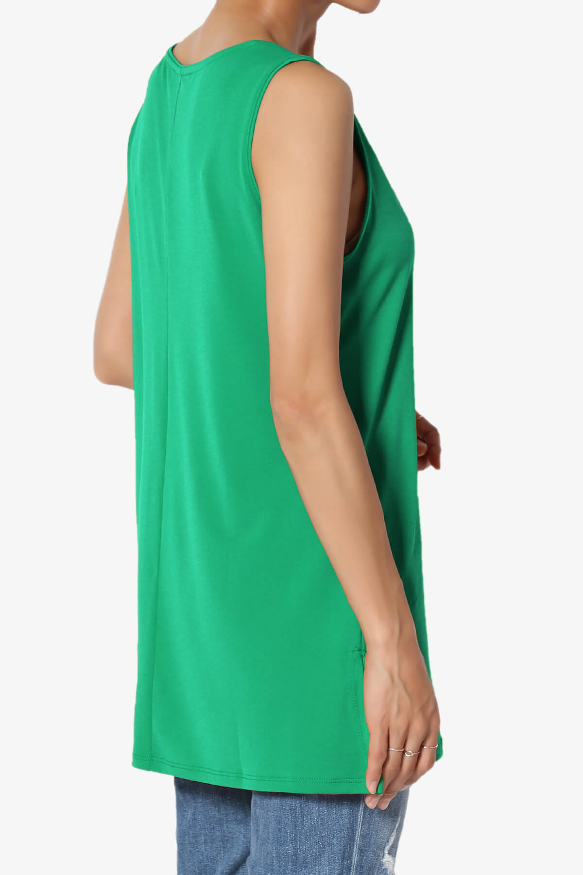 Lilly Sleeveless Side Slit Fluid Knit Tank Top KELLY GREEN_4