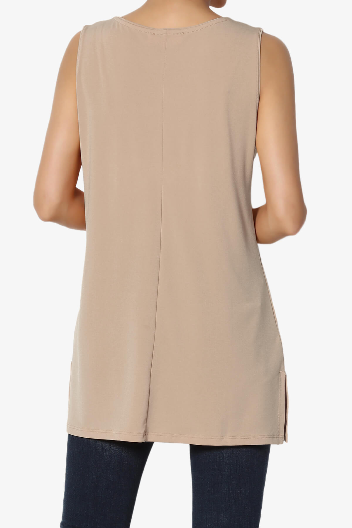 Lilly Sleeveless Side Slit Fluid Knit Tank Top LIGHT MOCHA_2