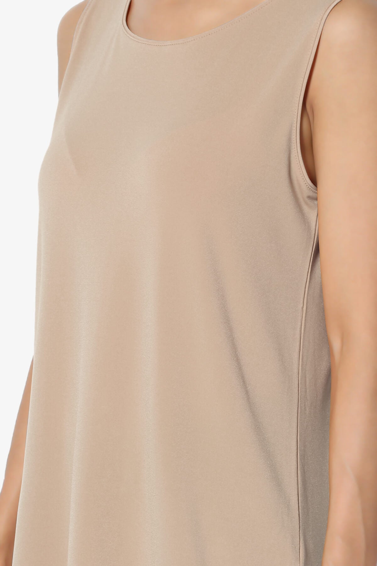 Lilly Sleeveless Side Slit Fluid Knit Tank Top LIGHT MOCHA_5