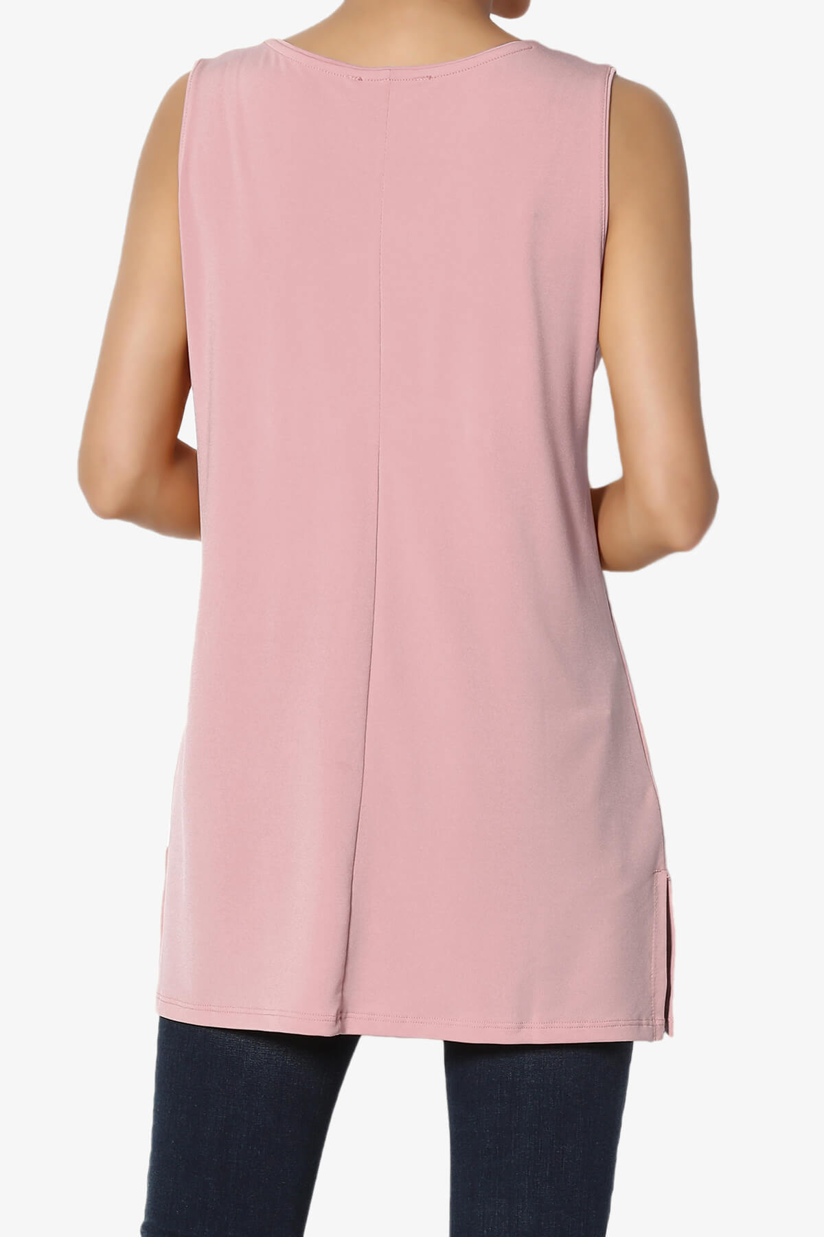 Lilly Sleeveless Side Slit Fluid Knit Tank Top LIGHT ROSE_2
