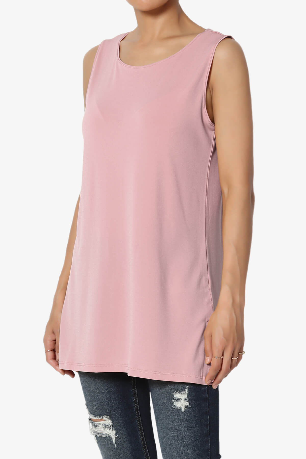 Lilly Sleeveless Side Slit Fluid Knit Tank Top LIGHT ROSE_3