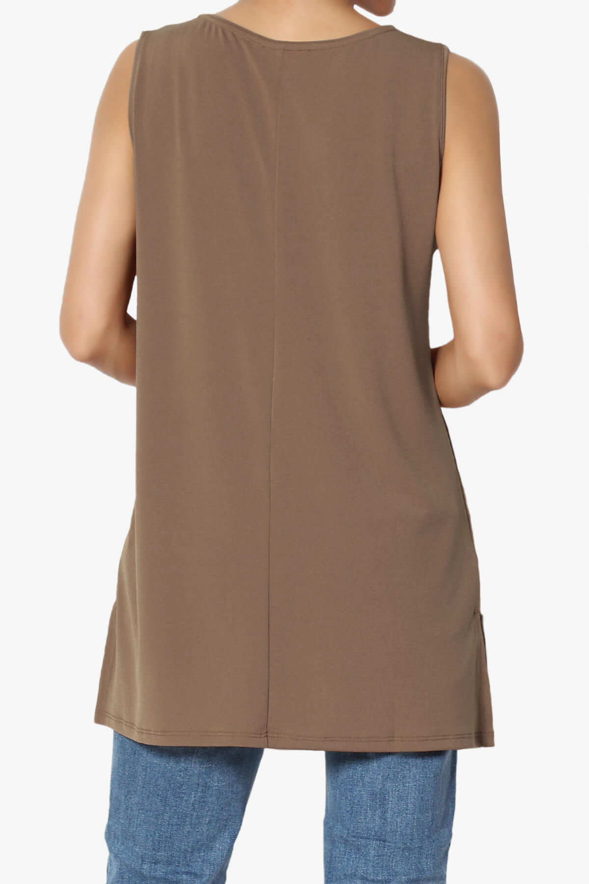 Lilly Sleeveless Side Slit Fluid Knit Tank Top MOCHA_2