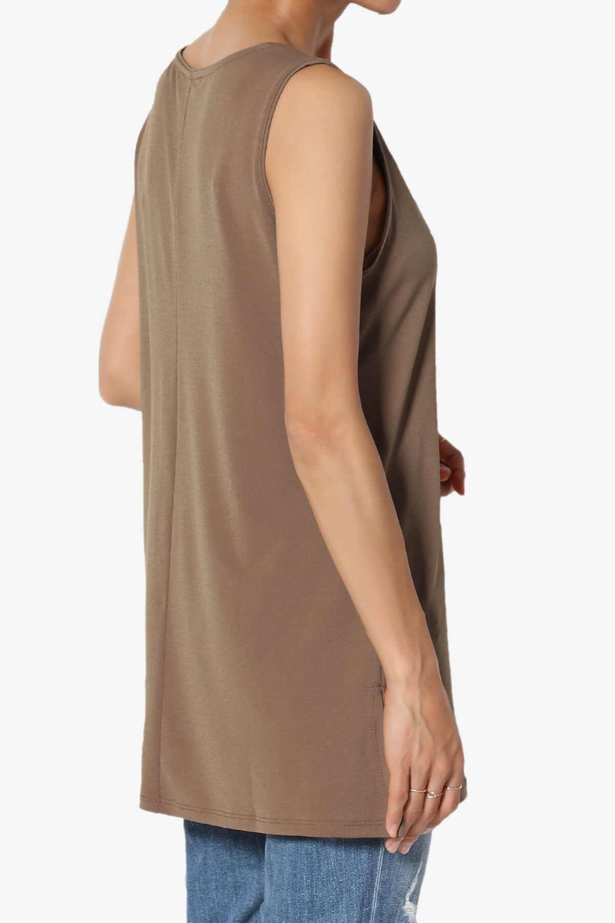Lilly Sleeveless Side Slit Fluid Knit Tank Top MOCHA_4