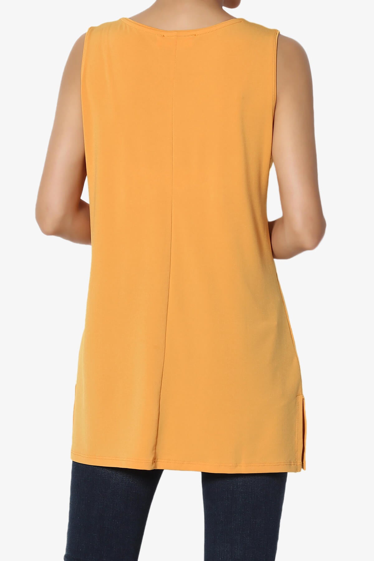 Lilly Sleeveless Side Slit Fluid Knit Tank Top MUSTARD_2