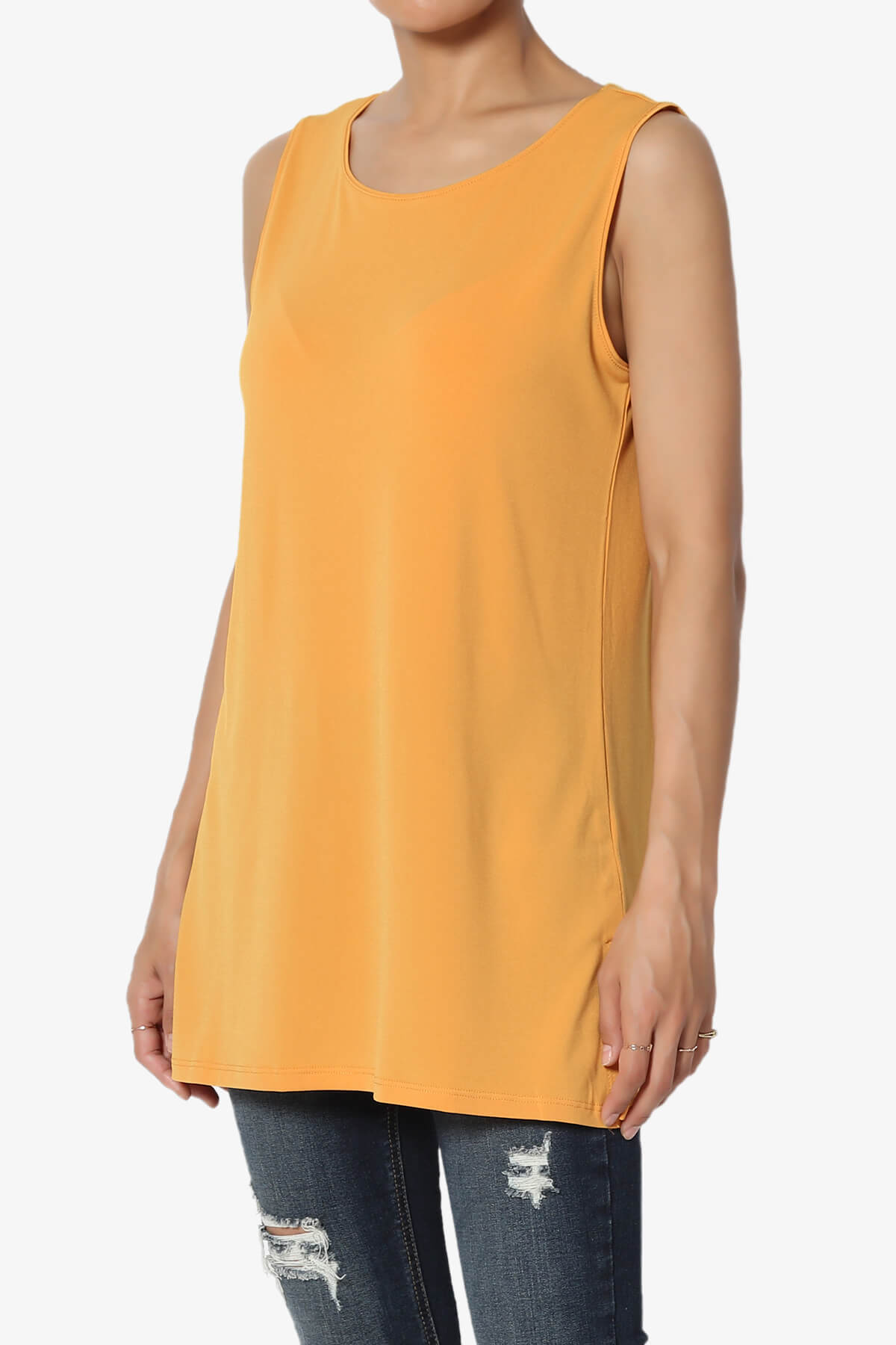 Lilly Sleeveless Side Slit Fluid Knit Tank Top MUSTARD_3