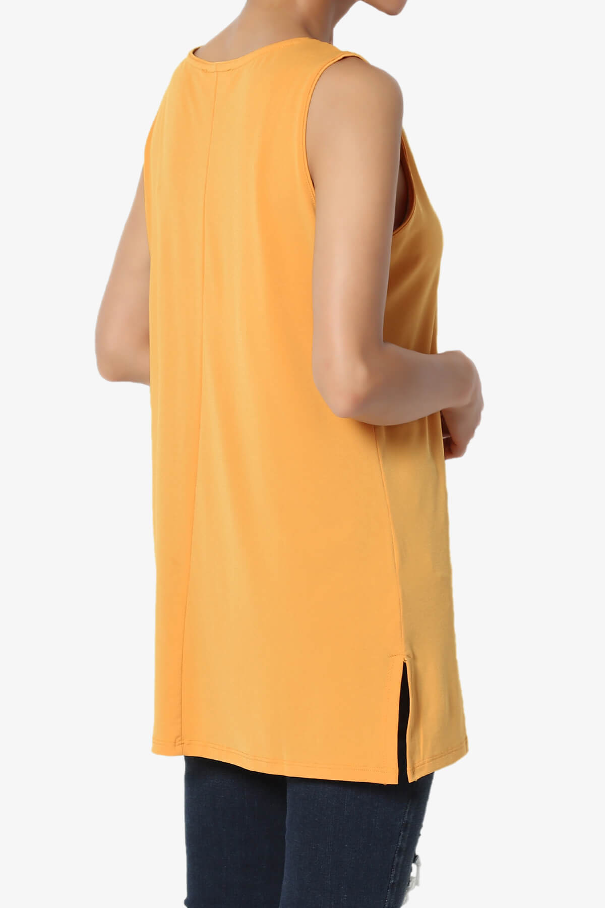 Lilly Sleeveless Side Slit Fluid Knit Tank Top MUSTARD_4