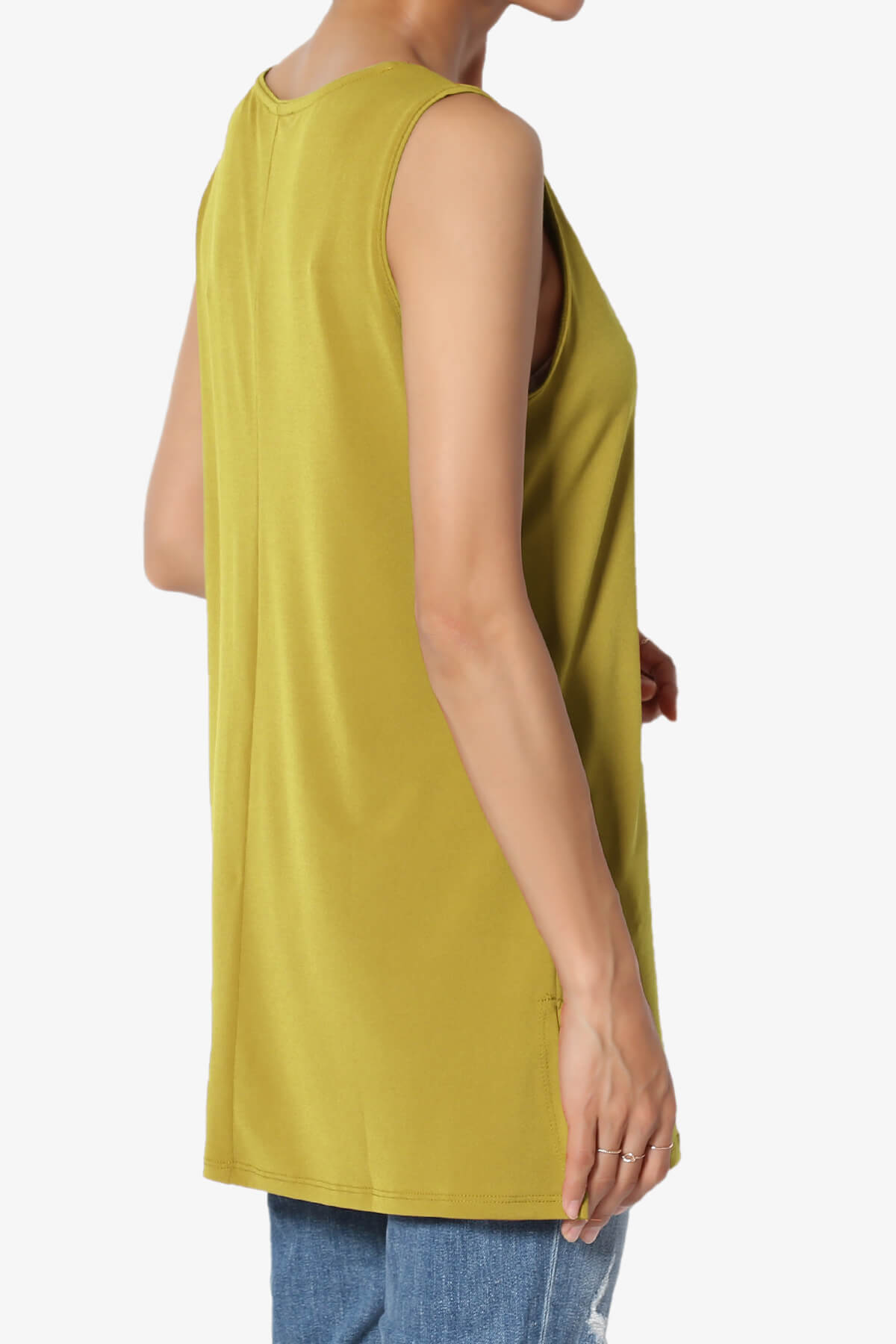 Lilly Sleeveless Side Slit Fluid Knit Tank Top OLIVE MUSTARD_4