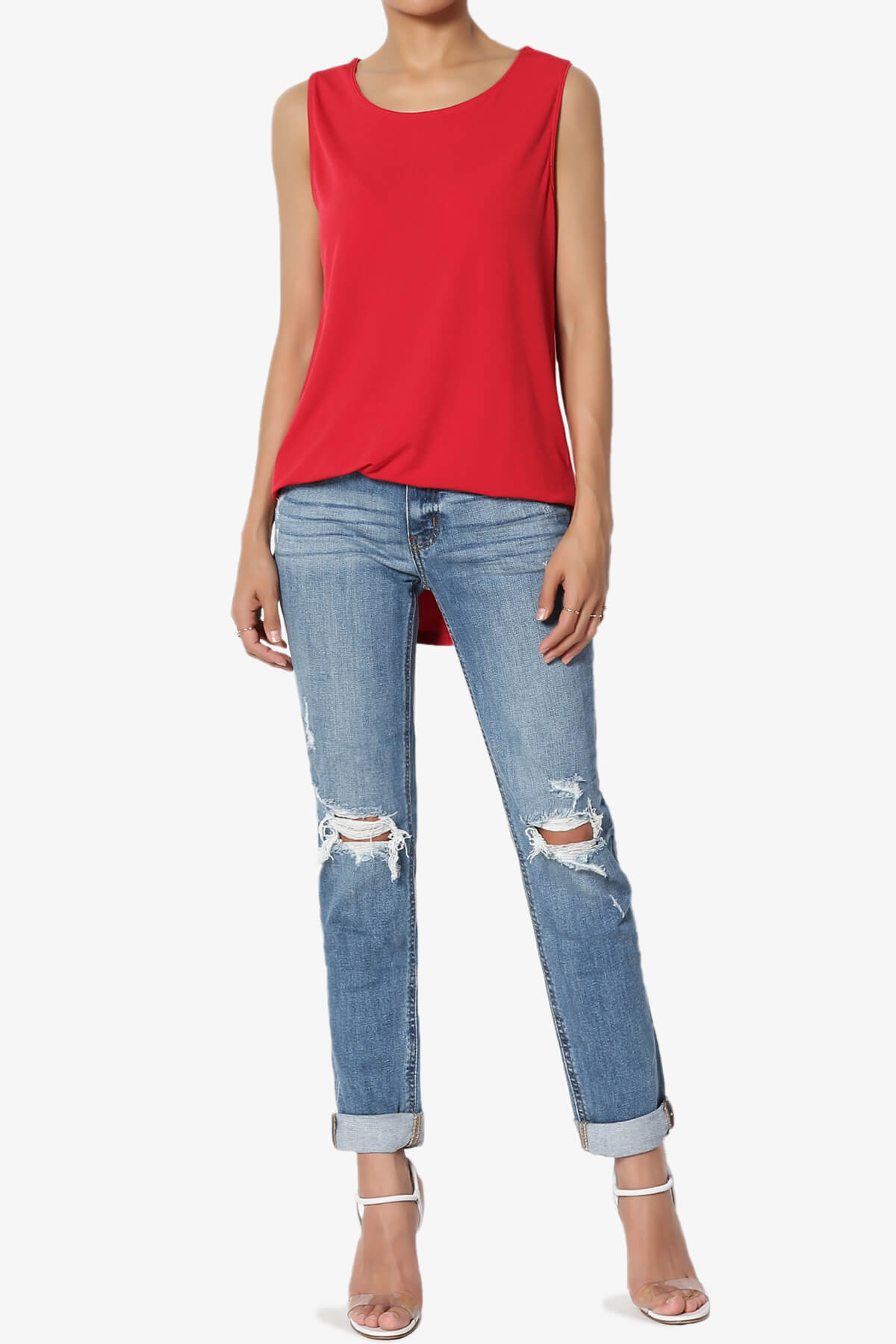 Lilly Sleeveless Side Slit Fluid Knit Tank Top RED_6