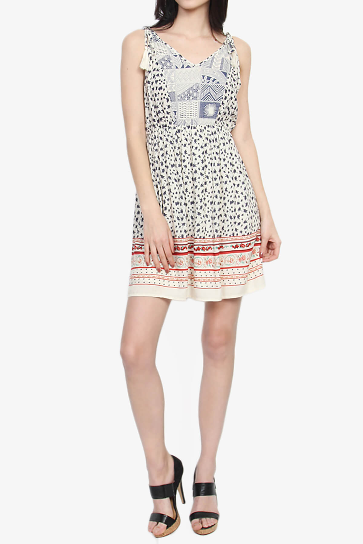 Lily Sleeveless Printed Fit & Flare Dress CREAM_6