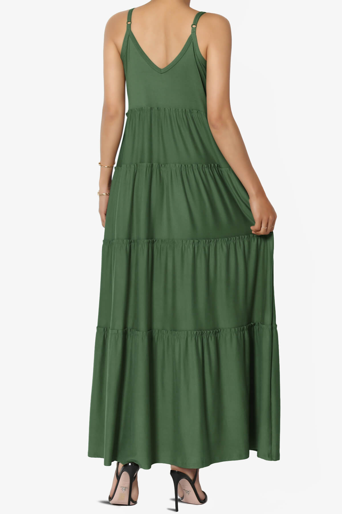 Livvy V-Neck Tiered Cami Maxi Dress ARMY GREEN_2