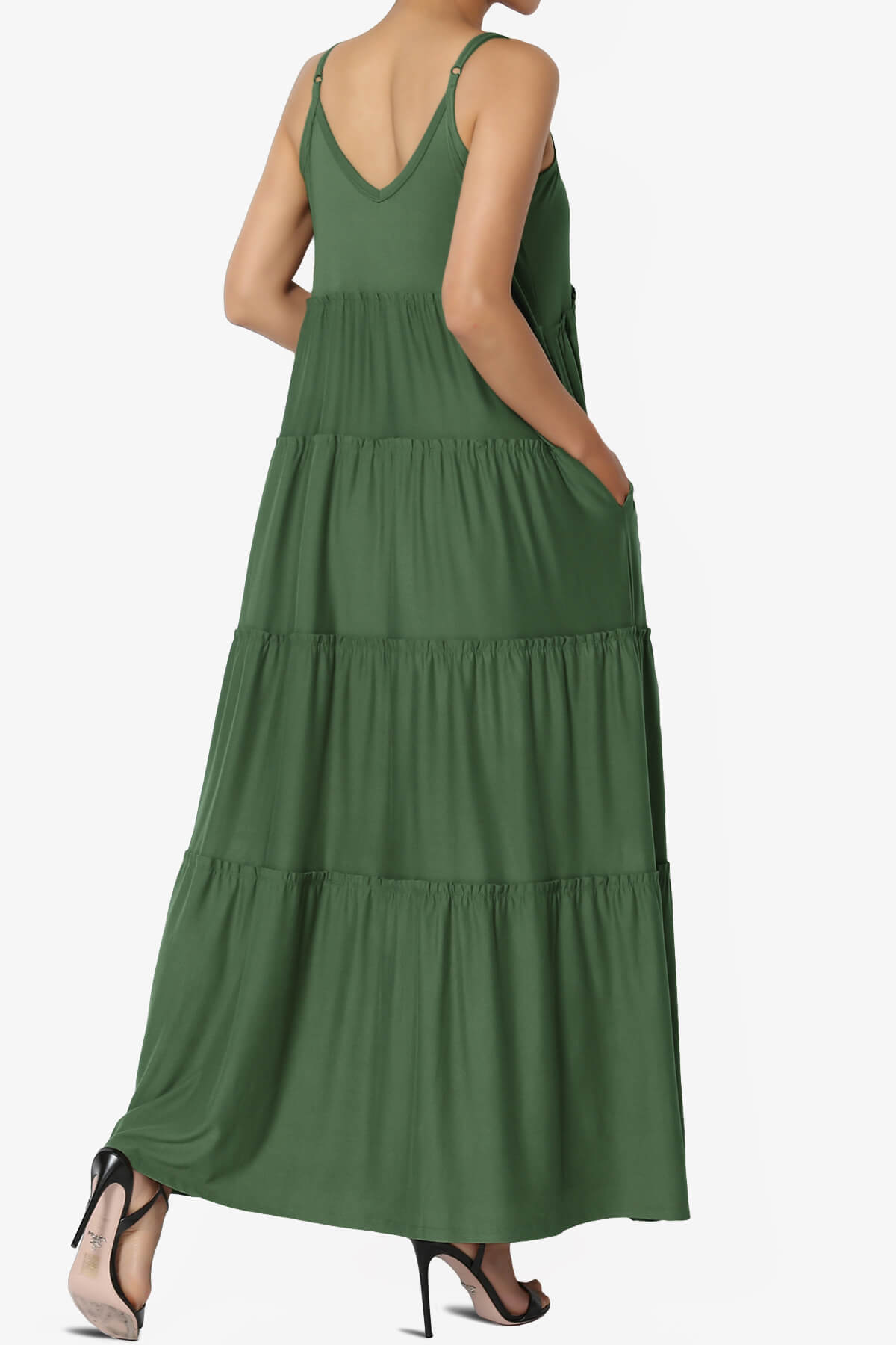 Livvy V-Neck Tiered Cami Maxi Dress ARMY GREEN_4