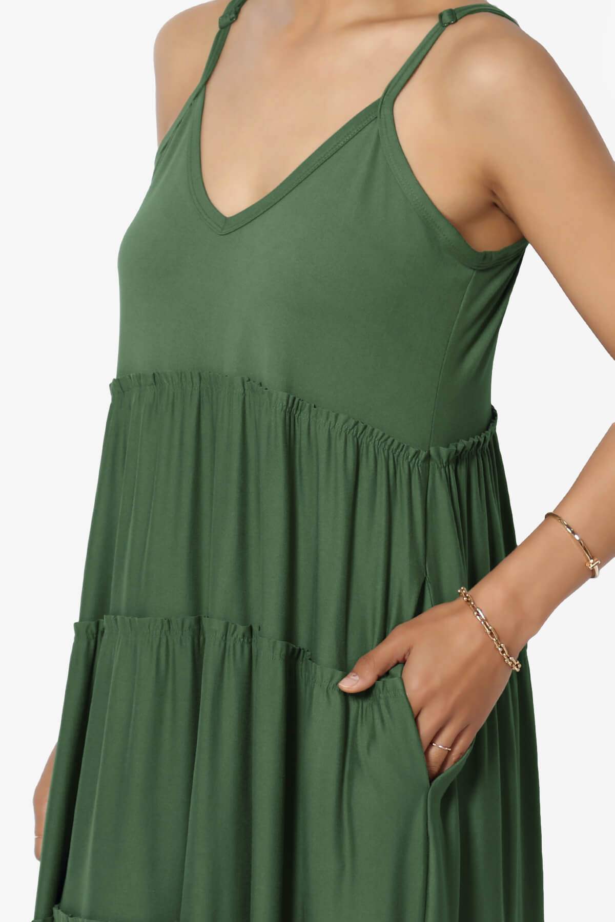 Livvy V-Neck Tiered Cami Maxi Dress ARMY GREEN_5