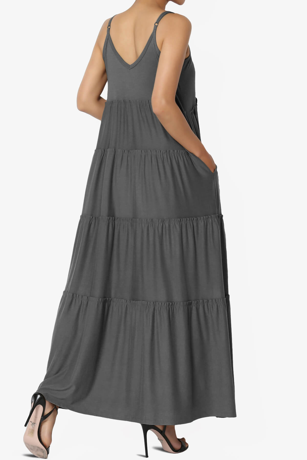 Livvy V-Neck Tiered Cami Maxi Dress ASH GREY_4