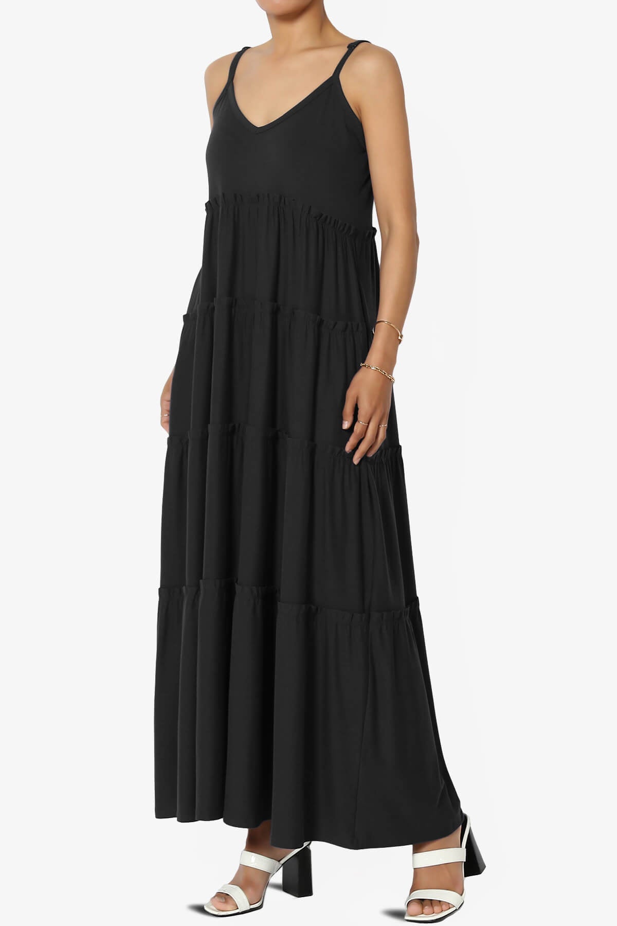Livvy V-Neck Tiered Cami Maxi Dress BLACK_3