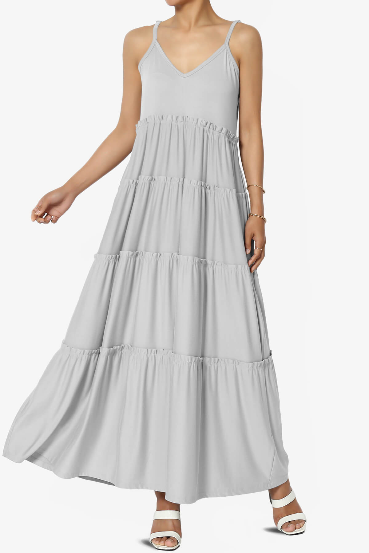Livvy V-Neck Tiered Cami Maxi Dress LIGHT GREY_1