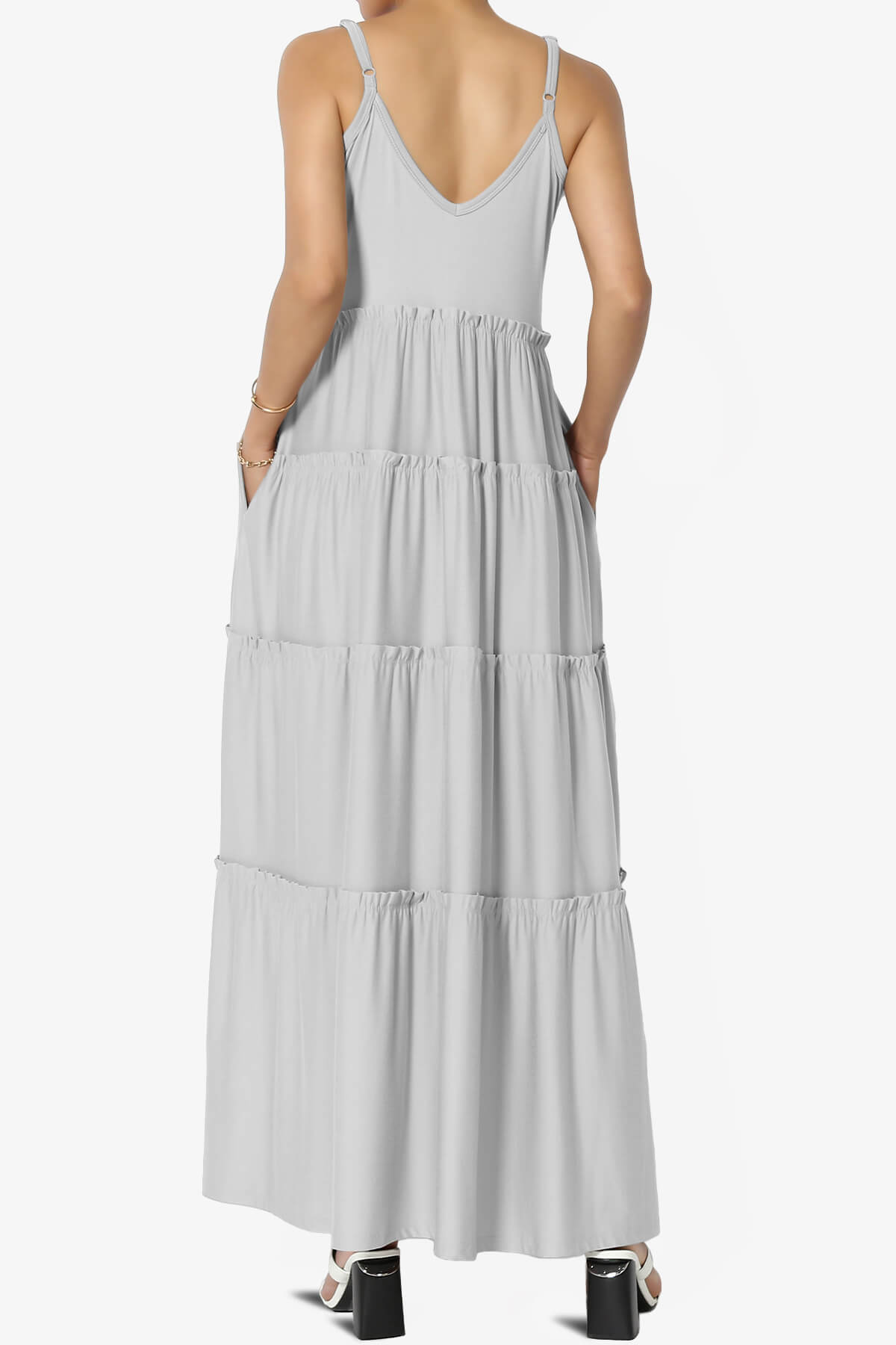 Livvy V-Neck Tiered Cami Maxi Dress LIGHT GREY_2