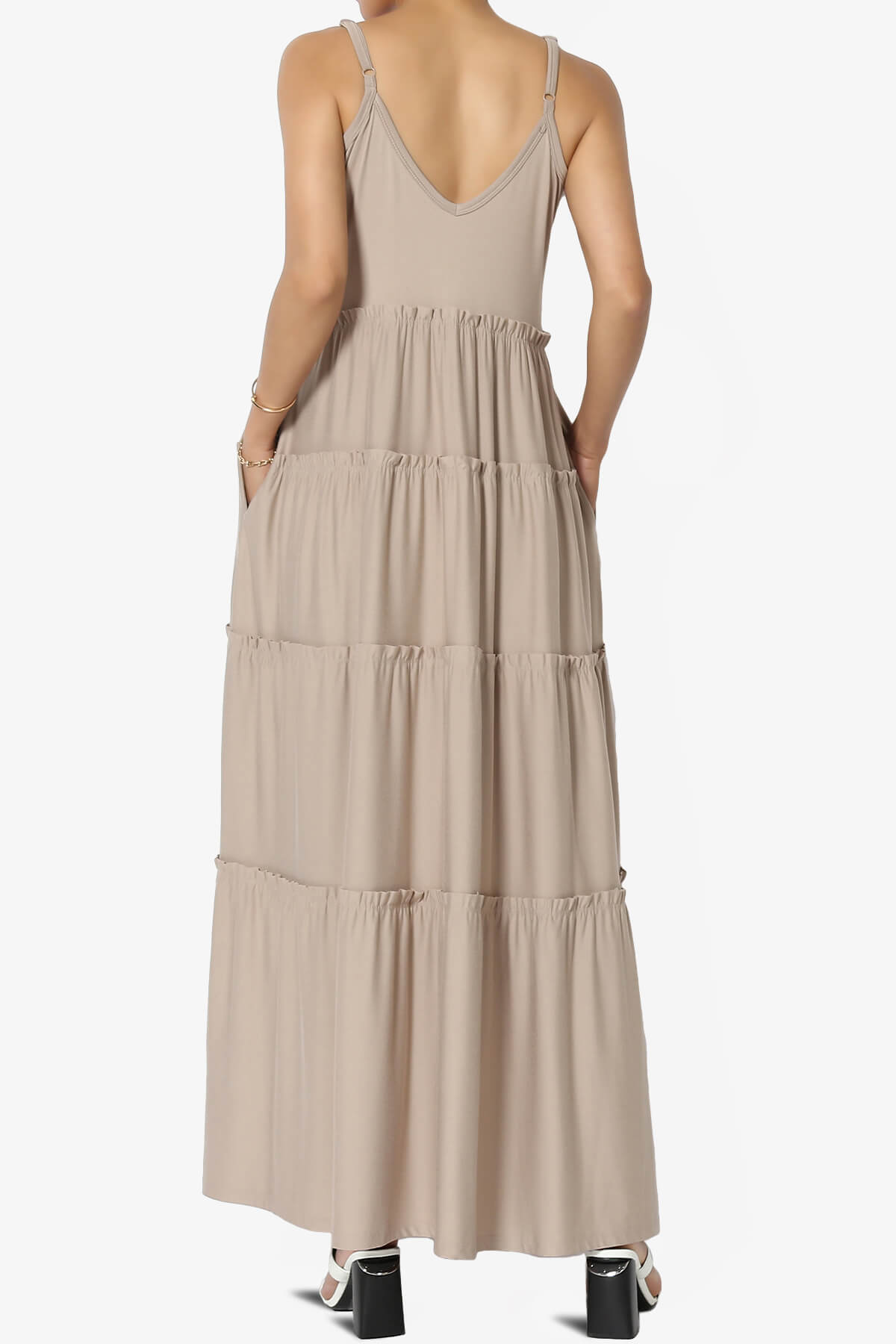 Livvy V-Neck Tiered Cami Maxi Dress LIGHT MOCHA_2