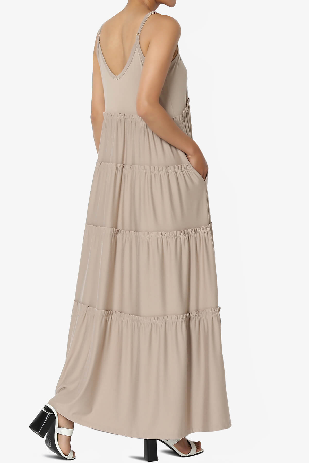 Livvy V-Neck Tiered Cami Maxi Dress LIGHT MOCHA_4