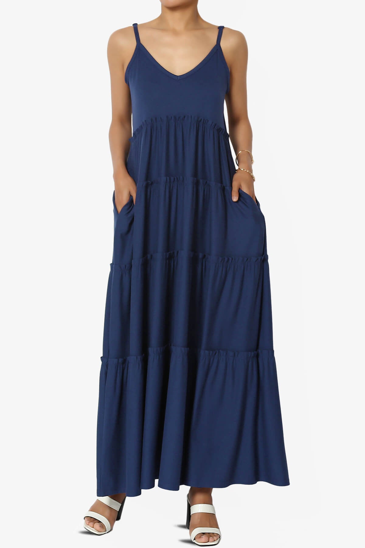 Livvy V-Neck Tiered Cami Maxi Dress LIGHT NAVY_1