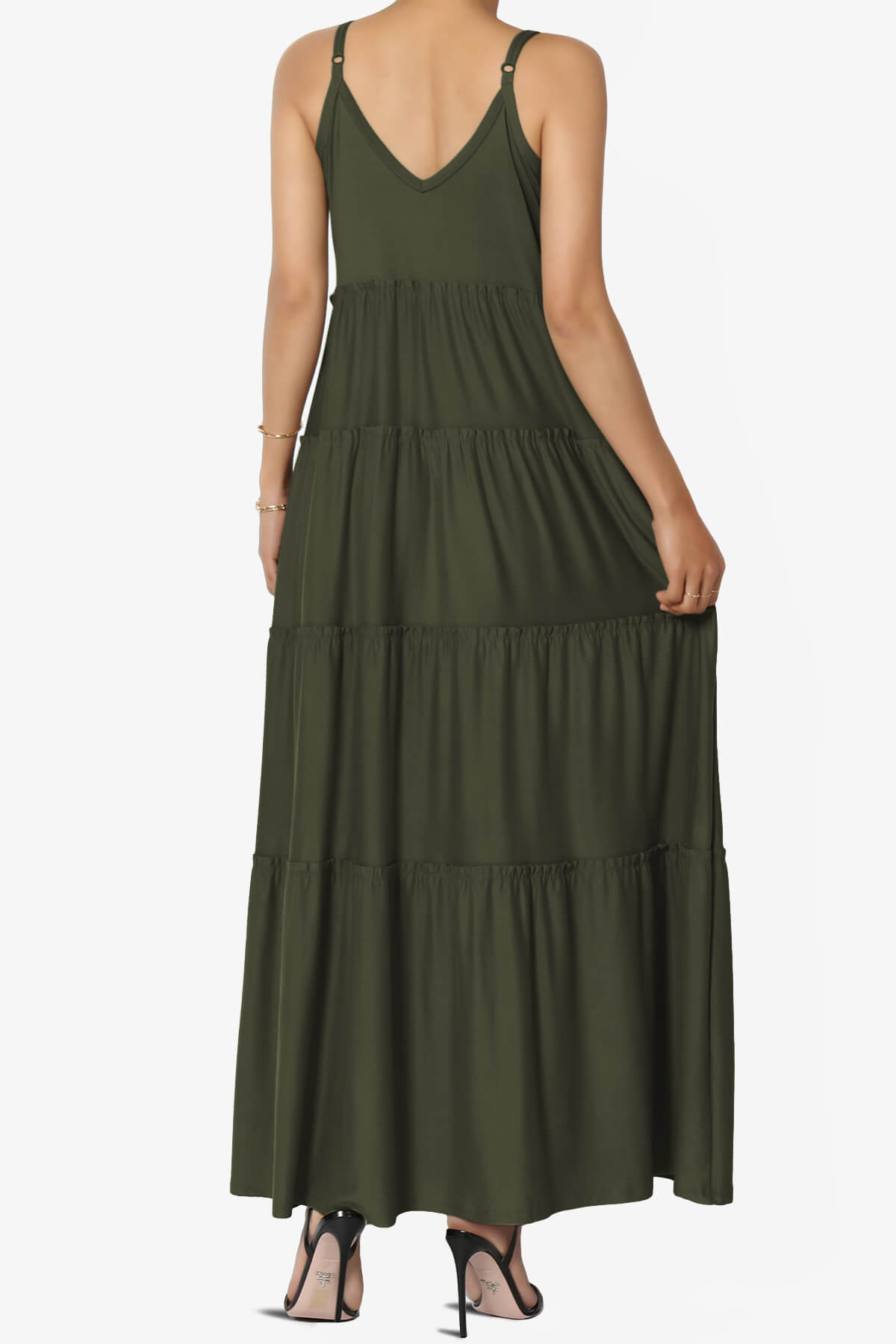 Livvy V-Neck Tiered Cami Maxi Dress OLIVE_2