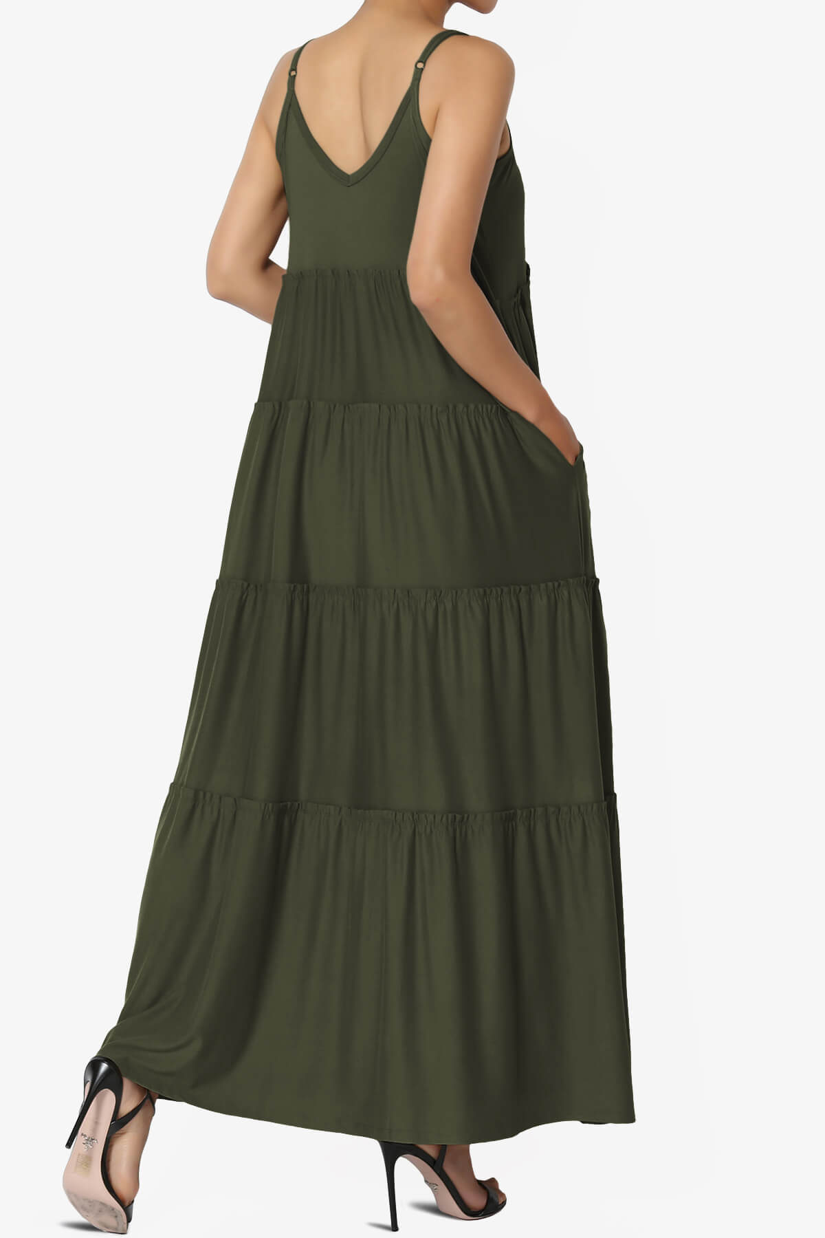 Livvy V-Neck Tiered Cami Maxi Dress OLIVE_4