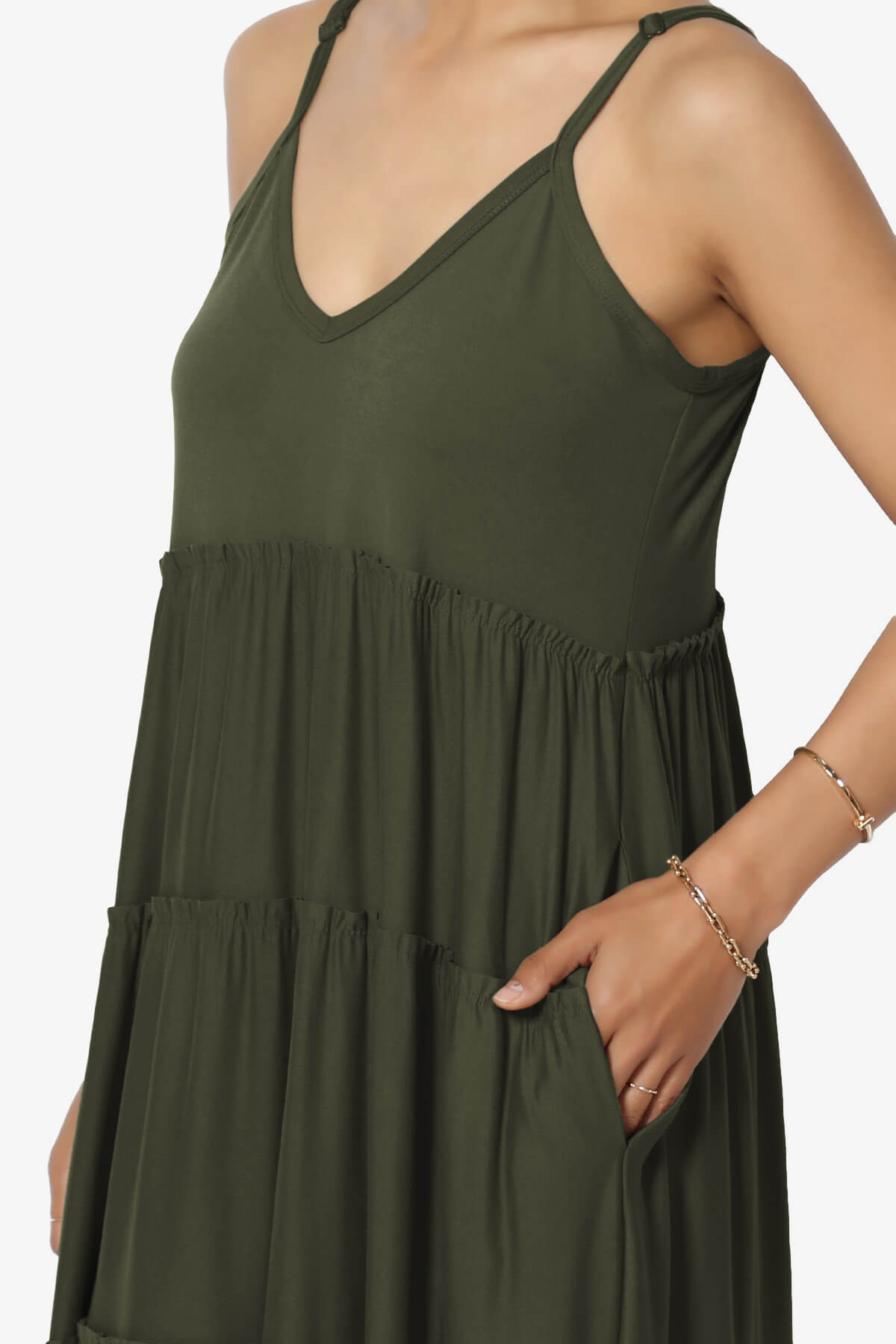 Livvy V-Neck Tiered Cami Maxi Dress OLIVE_5