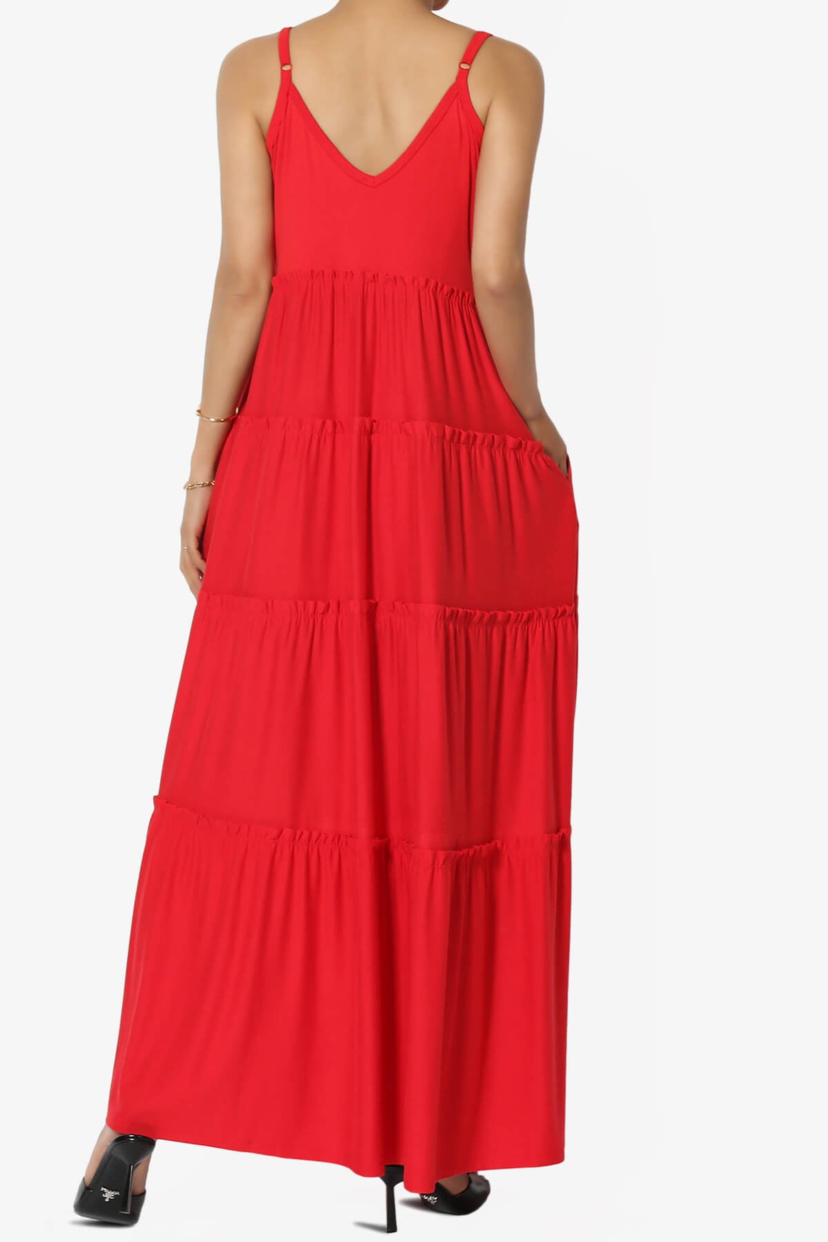 Livvy V-Neck Tiered Cami Maxi Dress RED_2