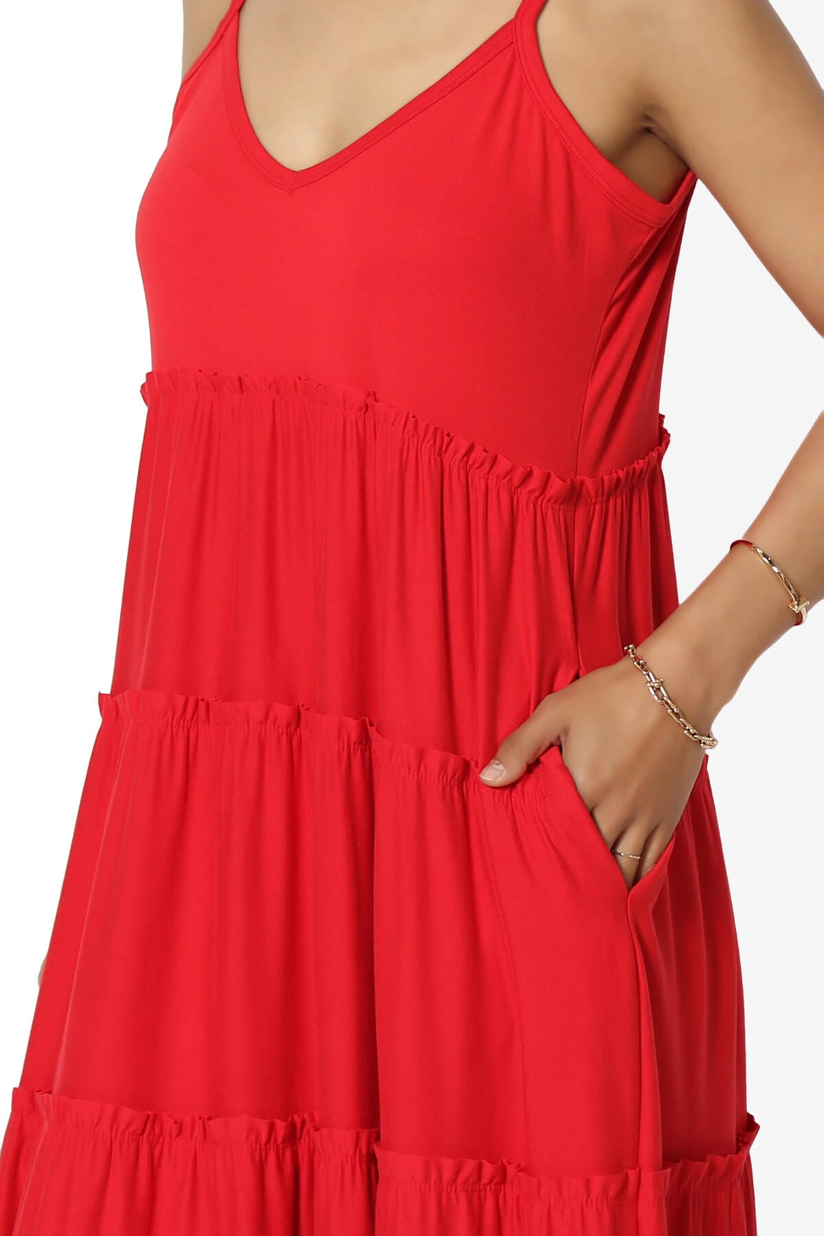 Livvy V-Neck Tiered Cami Maxi Dress RED_5
