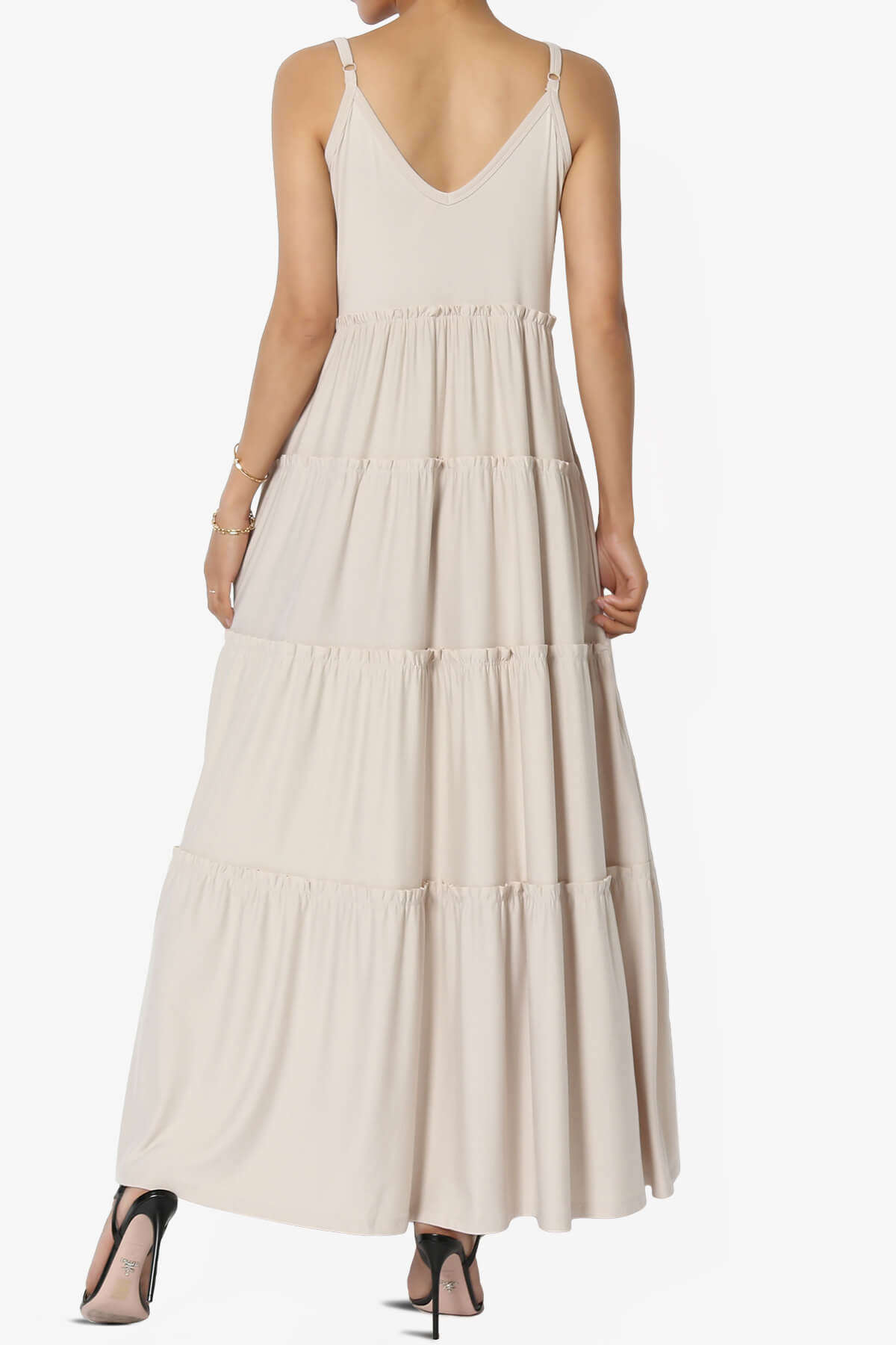 Livvy V-Neck Tiered Cami Maxi Dress SAND BEIGE_2