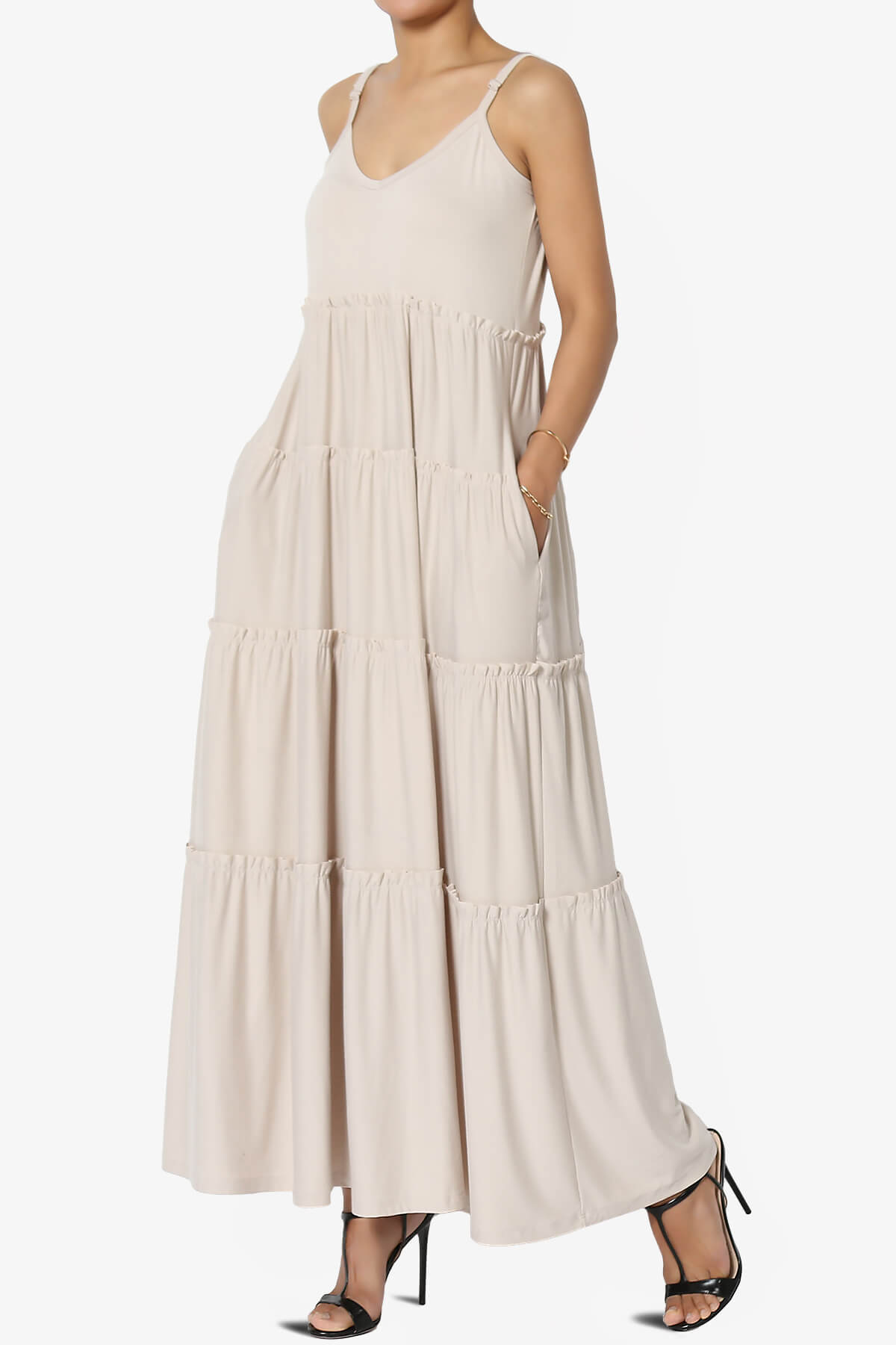 Livvy V-Neck Tiered Cami Maxi Dress SAND BEIGE_3