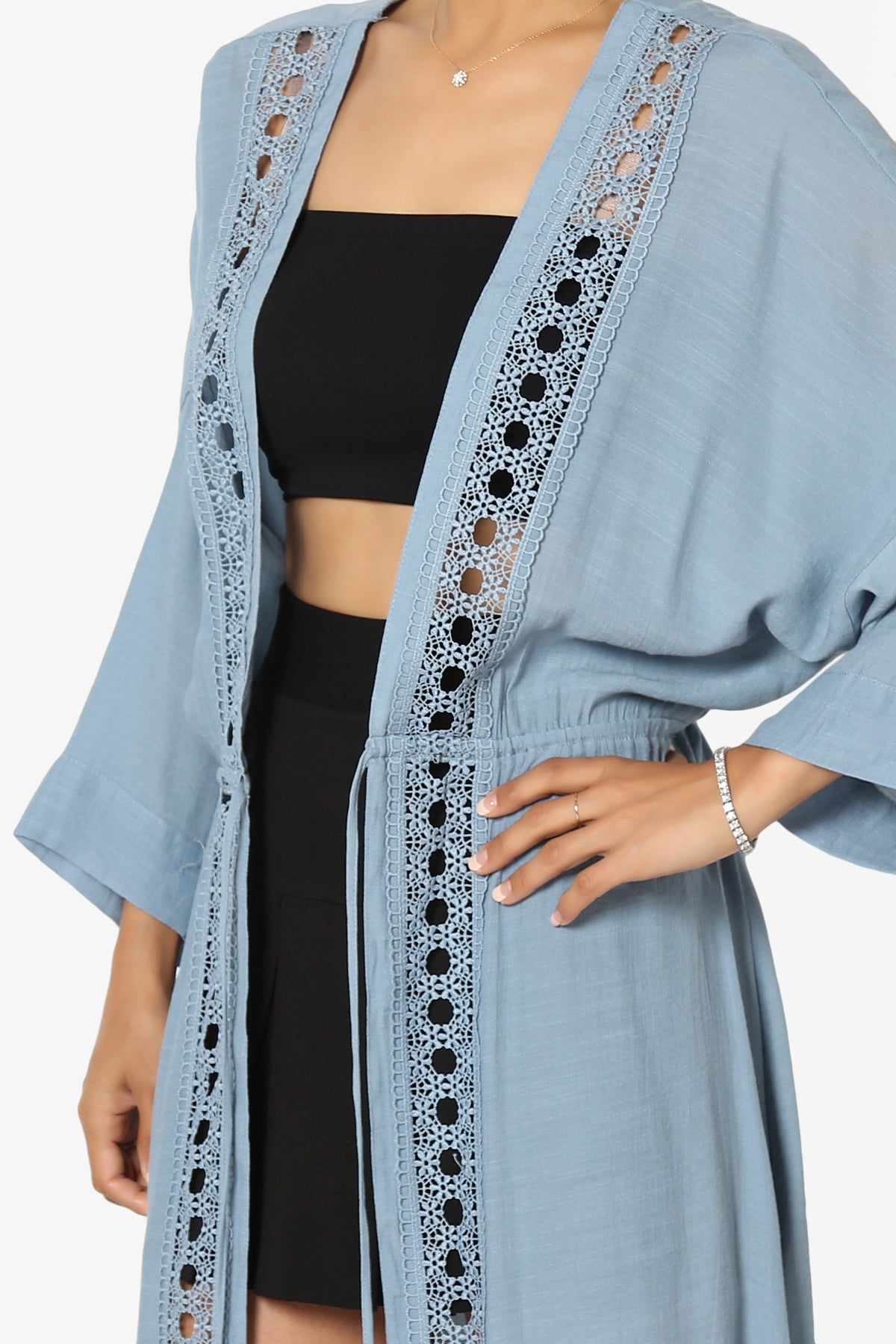 Sunlace Lace Trim High Slit Caftan LIGHT%20BLUE_5
