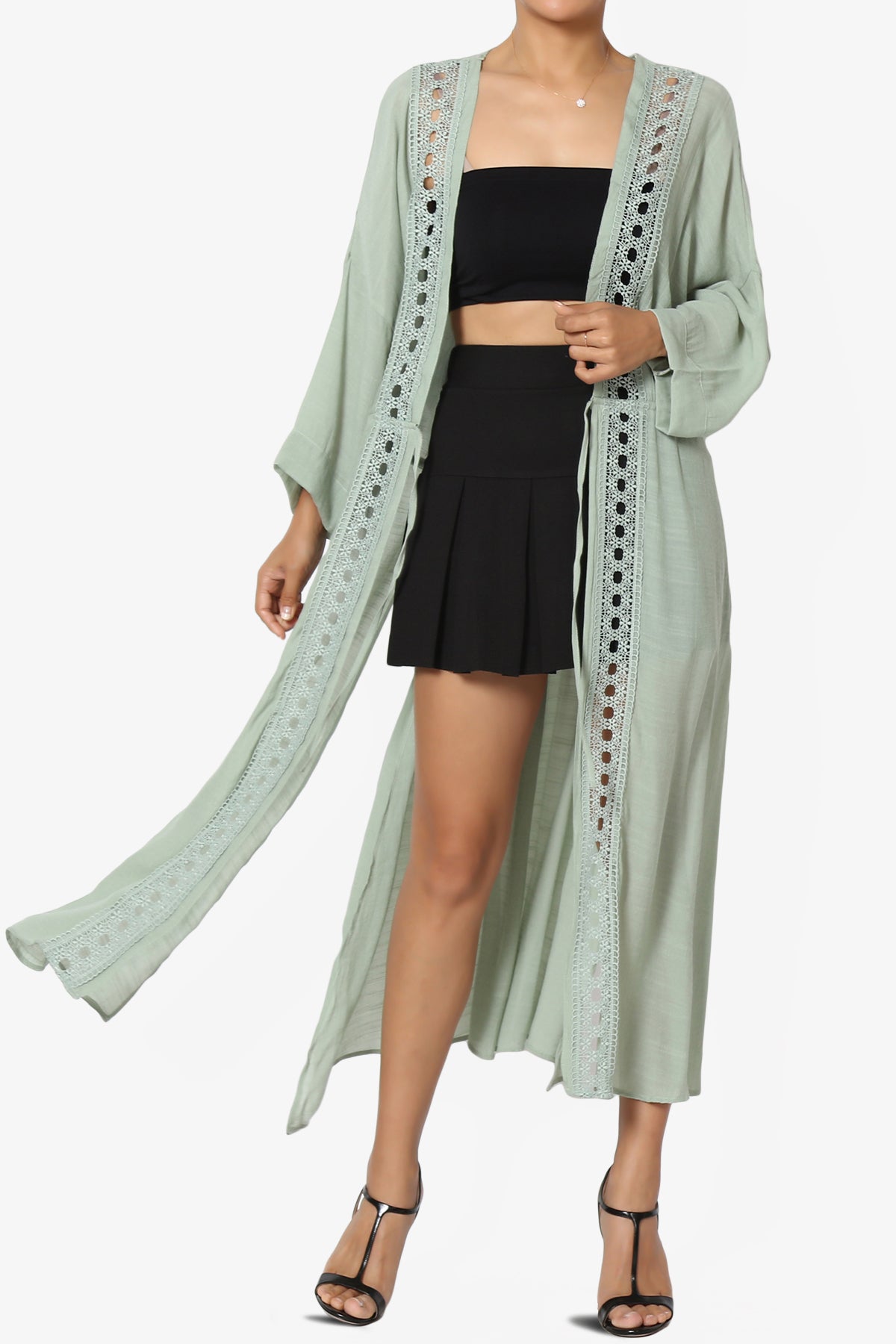 Sunlace Lace Trim High Slit Caftan MOSS_1