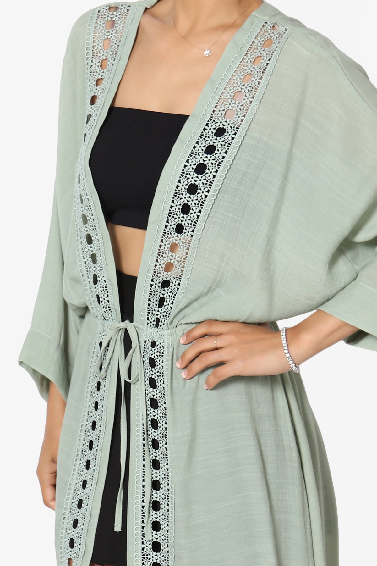 Sunlace Lace Trim High Slit Caftan MOSS_5